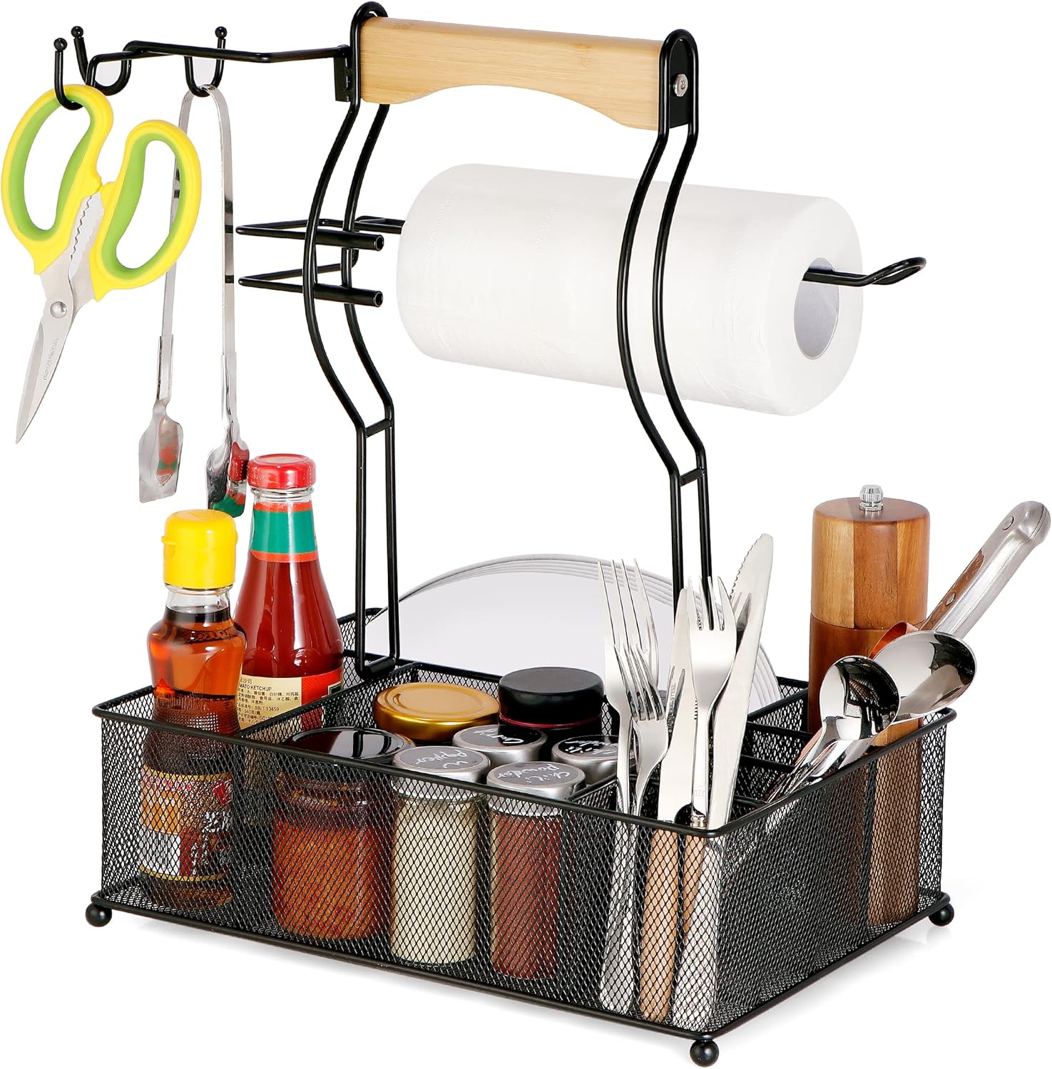 Grill Utensil Caddy (Black), Picnic Condiment Caddy, BBQ