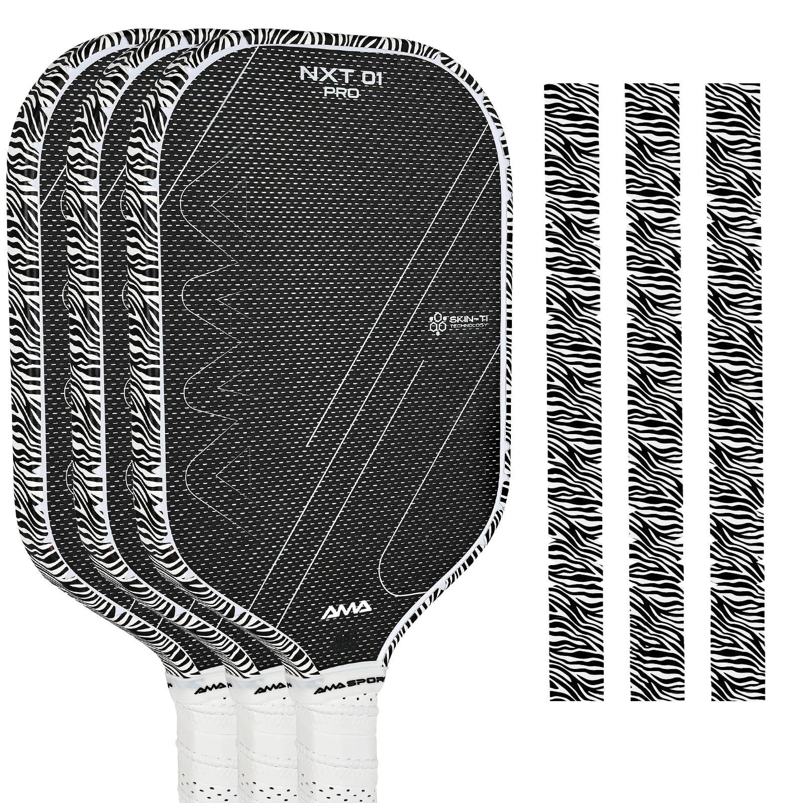 Photo 1 of AMA SPORT Pickleball Paddle Edge Guard Tape 3 Pack Edge Protection Tapes 26mm Width Paddle Edge Cover Perfectly Fits Curved Edge Without Wrinkling (Zebra Black)