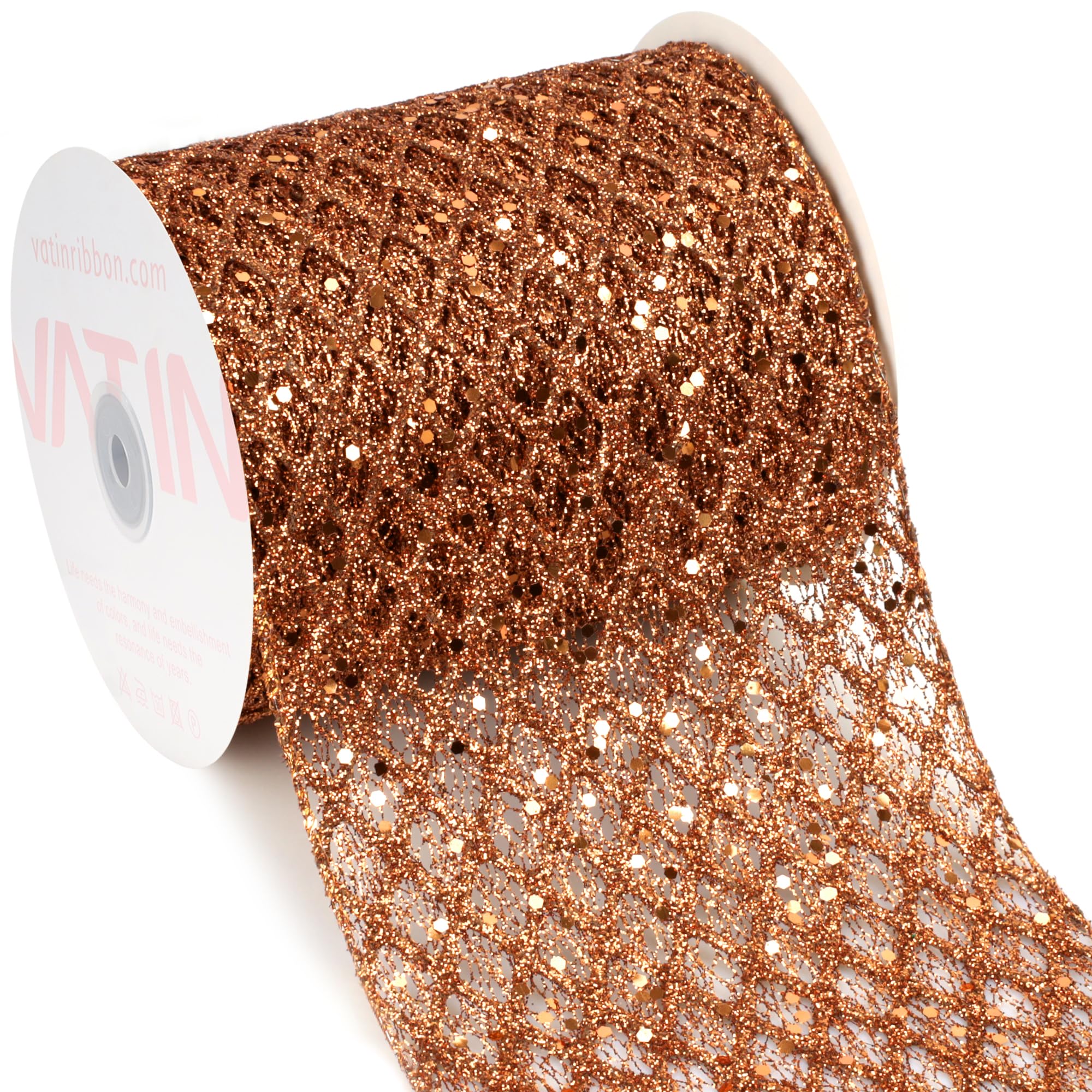 VATIN Copper Wired Ribbon - 16cm x 9 Metres Glitter Wired Ribbon for Christmas Decorations, Tree Bows, Crafts โ image 1
