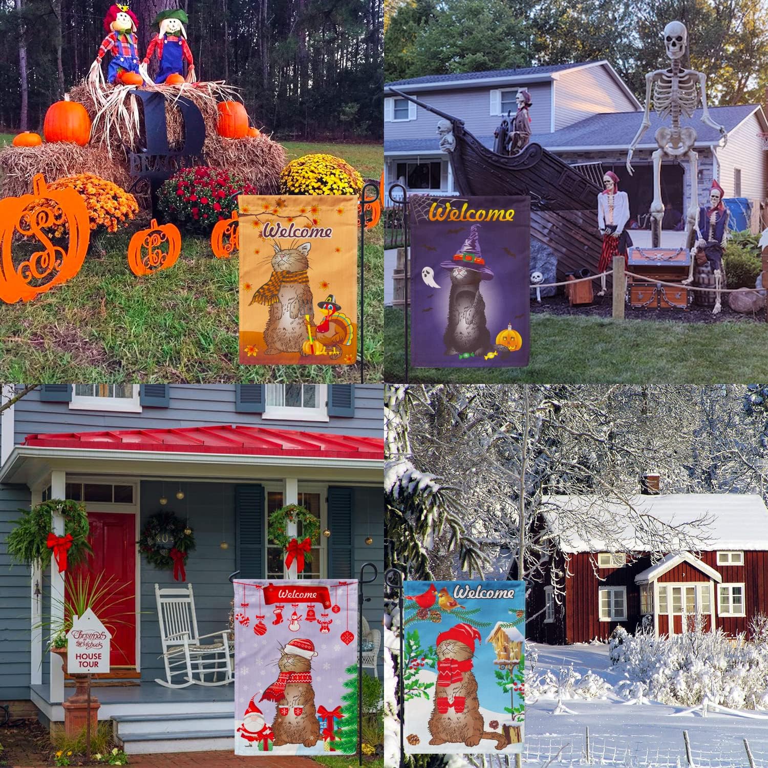 utrwooy Seasonal Garden Flag Set of 12 for All Season Burlap Verticle Cat Flag 12x18 Inch Hanging Decoration Outside Yard for Holidays ThanksGiving/Christmas/New Year