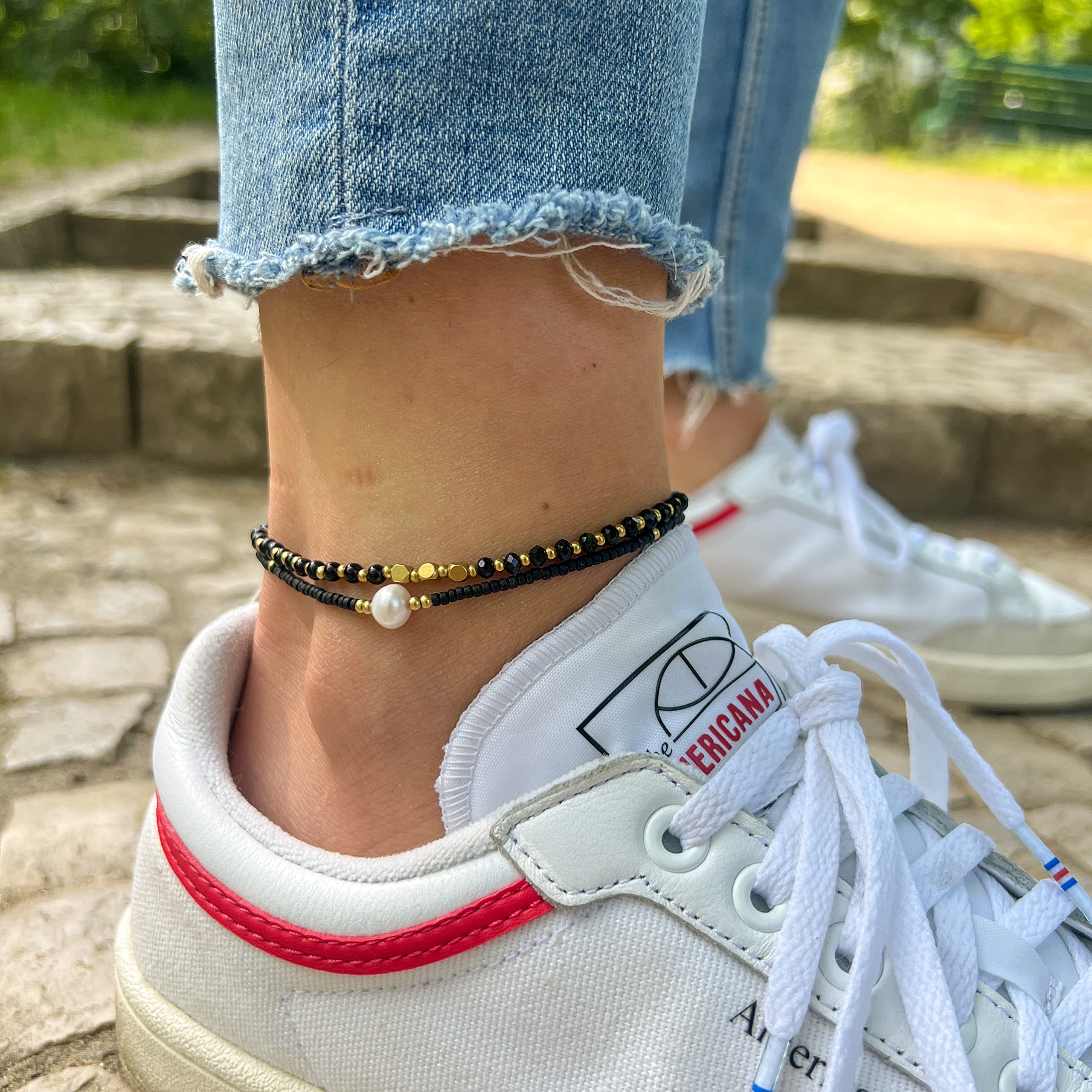 Made by Nami Cavigliera Surfer Donna - Cavigliera Sottile Boho Hippie Etnico - Accessori Fatti a Mano per Festa in Spiaggia - Impermeabile e Regolabile - Stile Orientale Goa