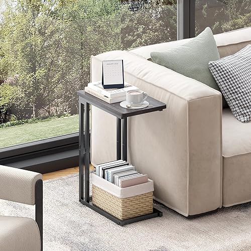 Miniatura 4 de Yusong - Mesa auxiliar en forma de C - Se desliza debajo del sofá, cama, mesa pequeña para espacios pequeños, delgada sobre la cama, mesa para café