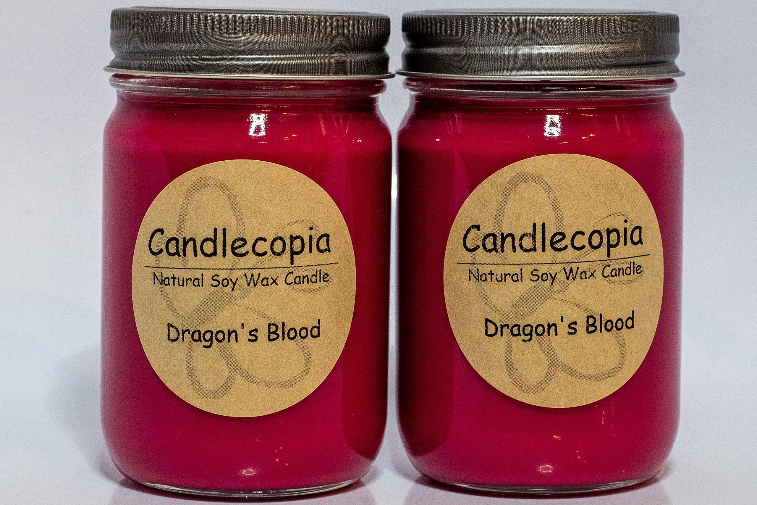 Candlecopia Dragon's Blood Strongly Scented Hand Poured Premium Soy Candles, 12 Ounce Pewter Lid Canning Jar x 2-Pack