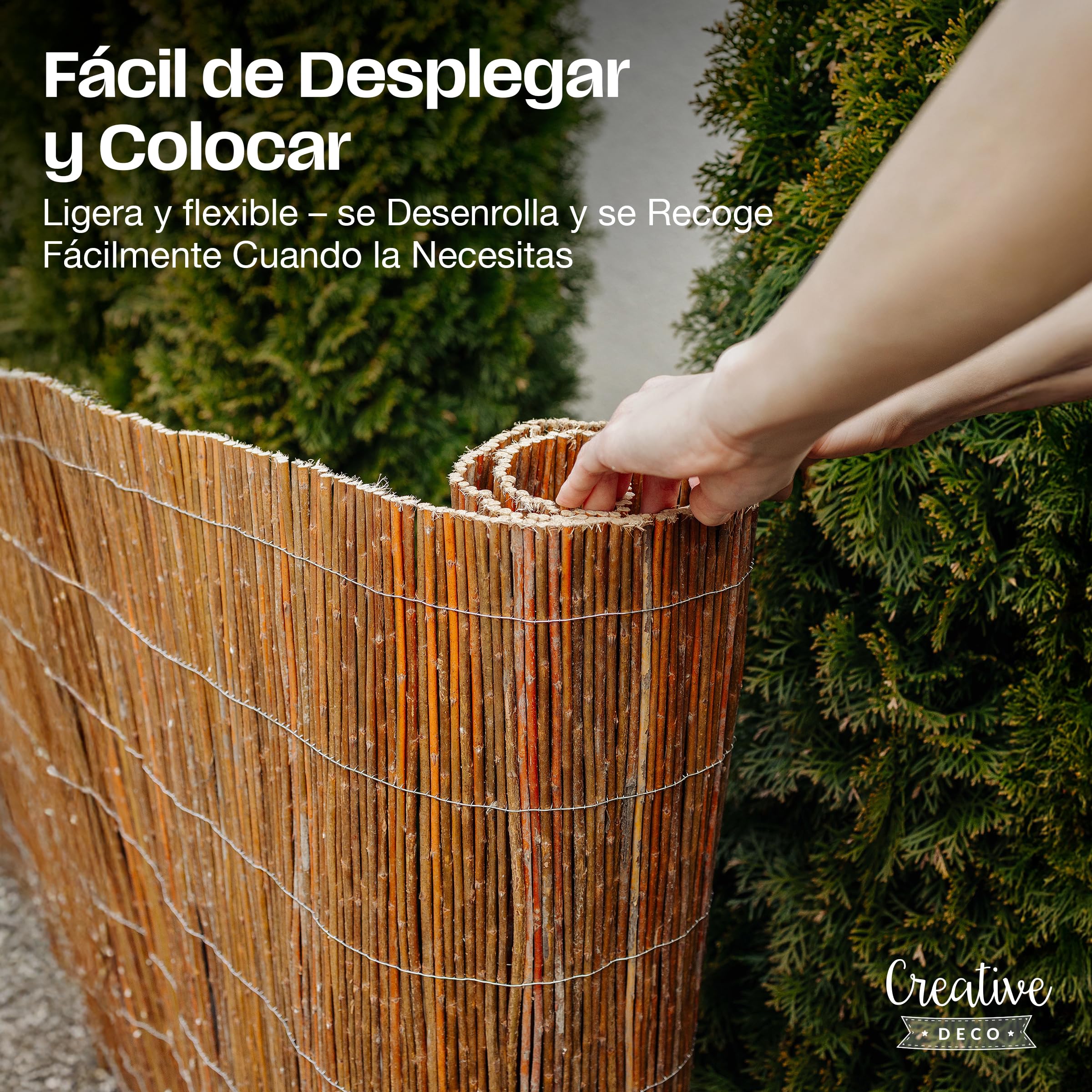 Creative Home Estera de Mimbre 90 x 500 cm | Valla para Jardín y Terraza | Privacidad Natural para Balcón | Pantalla de Ocultación Resistente contra Sol y Viento | Cercado Separador Espacio Decorativo