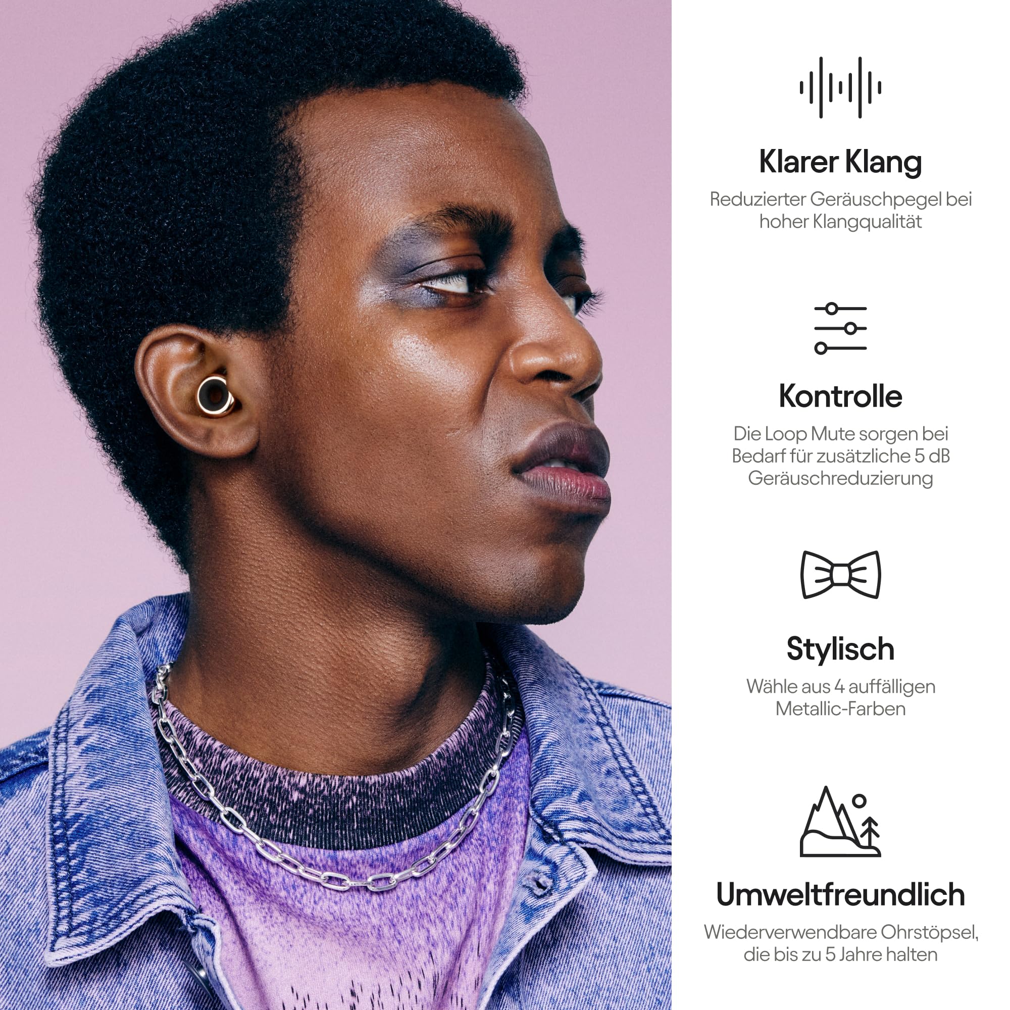 Loop Experience Plus Ohrstöpsel - High Fidelity Gehörschutz für Musiker, DJs, Schlagzeuger, Festivals und Konzerte - 18dB Lärmreduzierung - Earplugs mit Extra Zubehör - Rose Gold