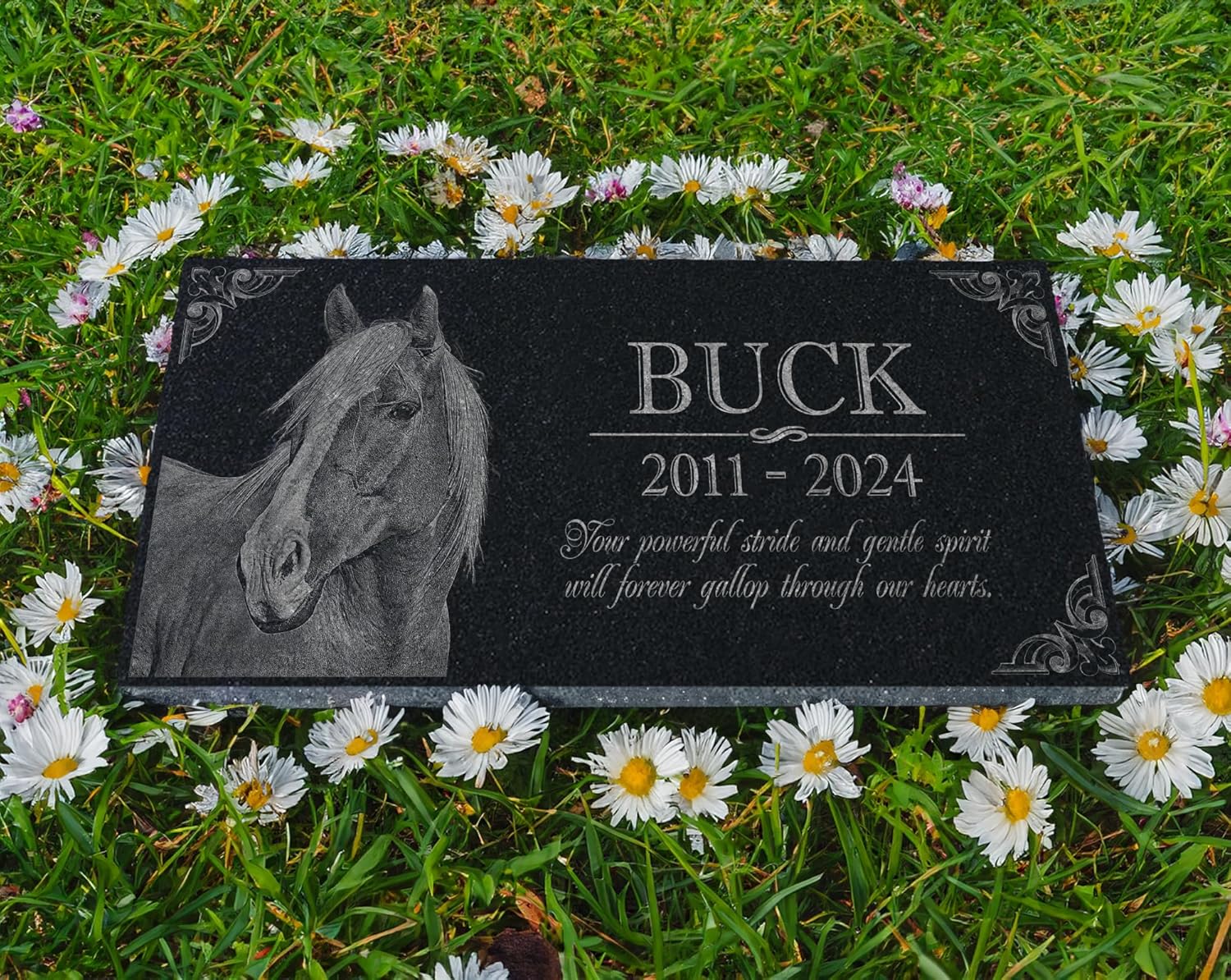 Your Image Pet Memorial Stone: Horse Memorial Granite Marker | Ponny Grave Stone | Horse Lover Tribute | Horse Headstone, Outdoor Tombstone Gravestone | Horse Bereavement | Memorial for Garden