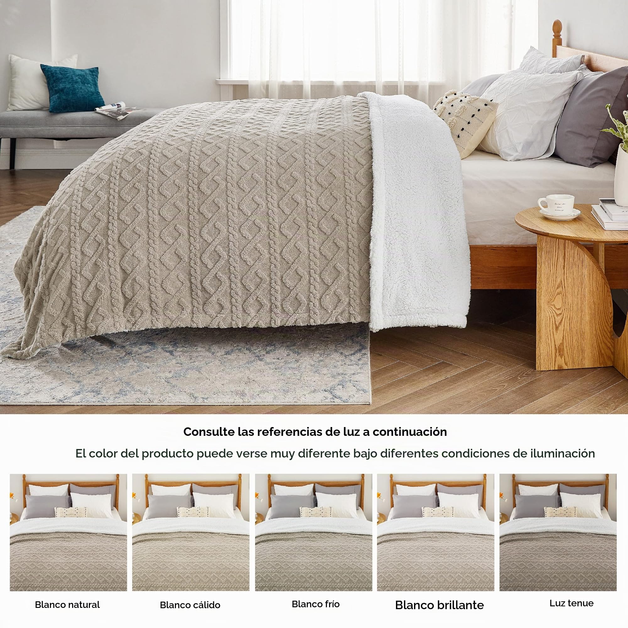Bedsure Manta Sofa Sherpa 150x200 - Jacquard Reversible, Camello | Tejido Jacquard Reversible Con Forro Sherpa, Espeso Y Suave Para El Invierno, Versátil Para Sofá Y Cama