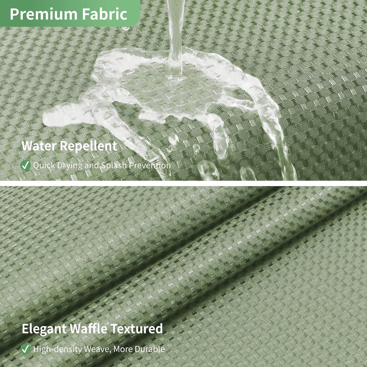 eachope No Hook Waffle Weave Shower Curtain with Snap-in Fabric Liner Set,Sage Green Shower Curtains for Bathroom with See Through Top Window,Water Repellent & Washable,71Wx74H