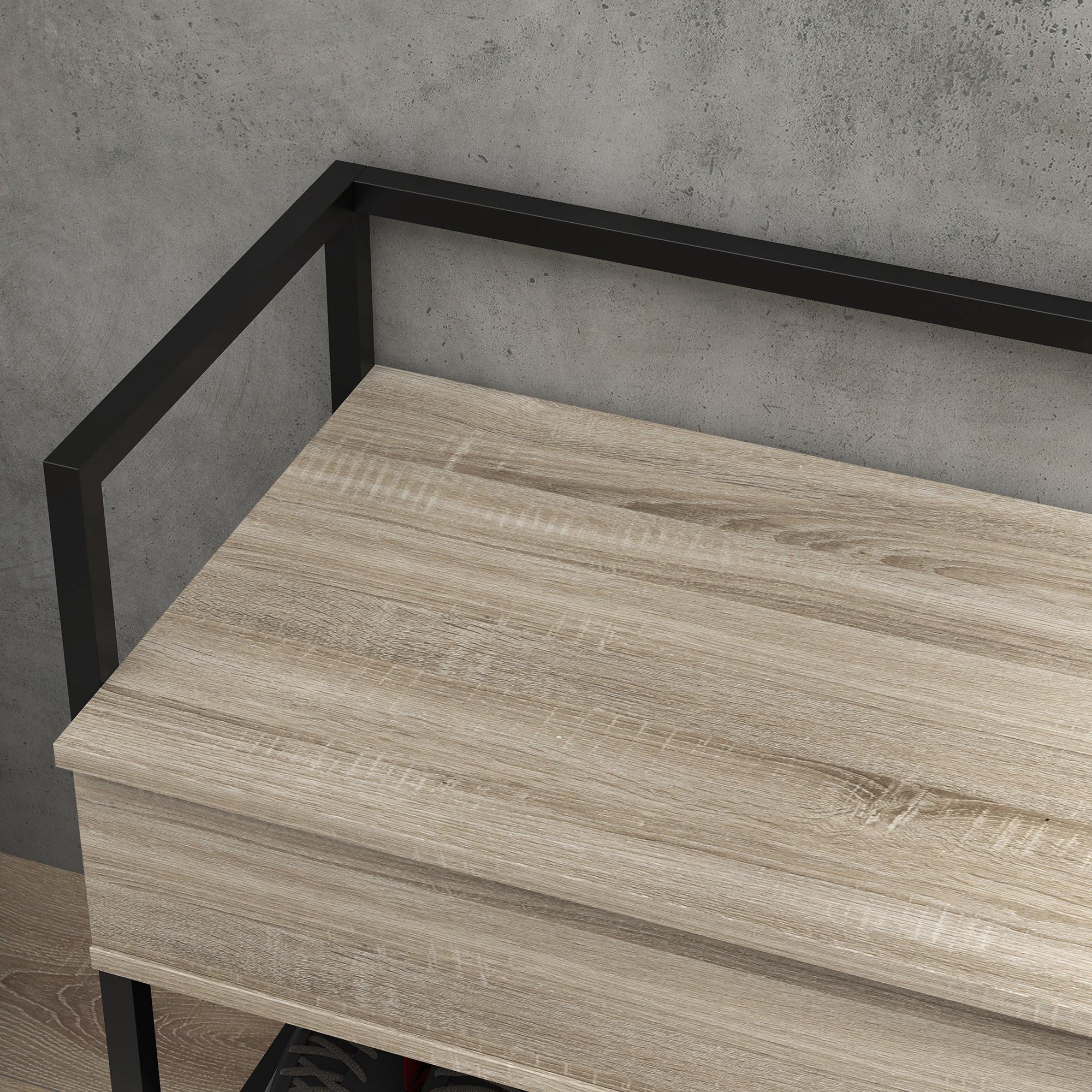 HOMCOM Banco Zapatero con Tapa Abatible para 4 Pares 84x39,5x61 cm Roble | Mueble Zapatero con Banco, Compartimento Oculto, Estante Inferior de Rejilla, para Pasillo Salón