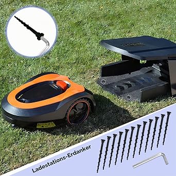 Pack of 12 Earth Screws Long 14 cm Black - Ground Screws Robot Lawnmower Set Including Hex Key - for Charging Station Ground Anchoring