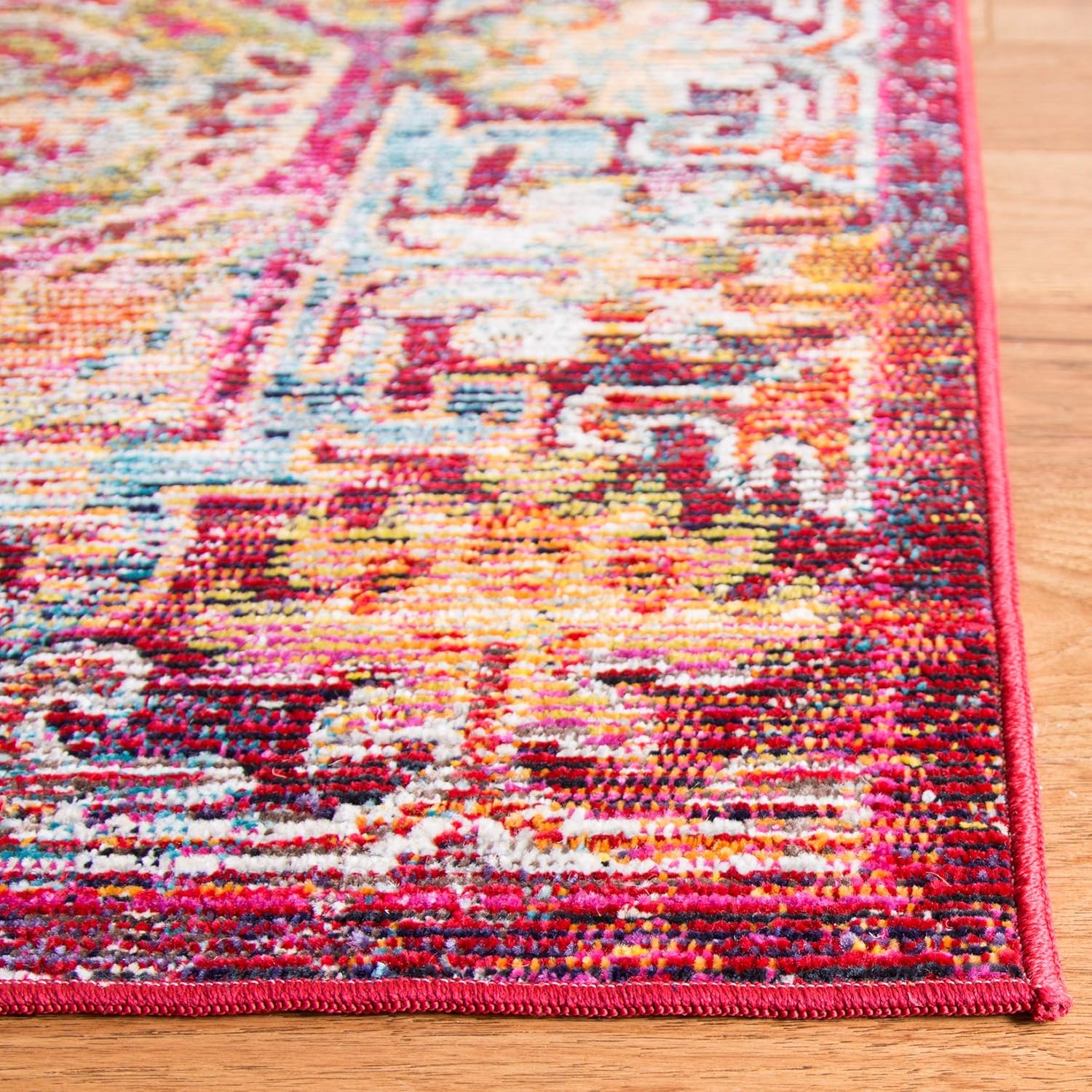 SAFAVIEH Crystal Collection Area Rug - 9' x 12', Fuchsia & Light Blue, Boho Chic Oriental Distressed Design, Non-Shedding & Easy Care, Ideal for High Traffic Areas in Living Room, Bedroom (CRS516B)