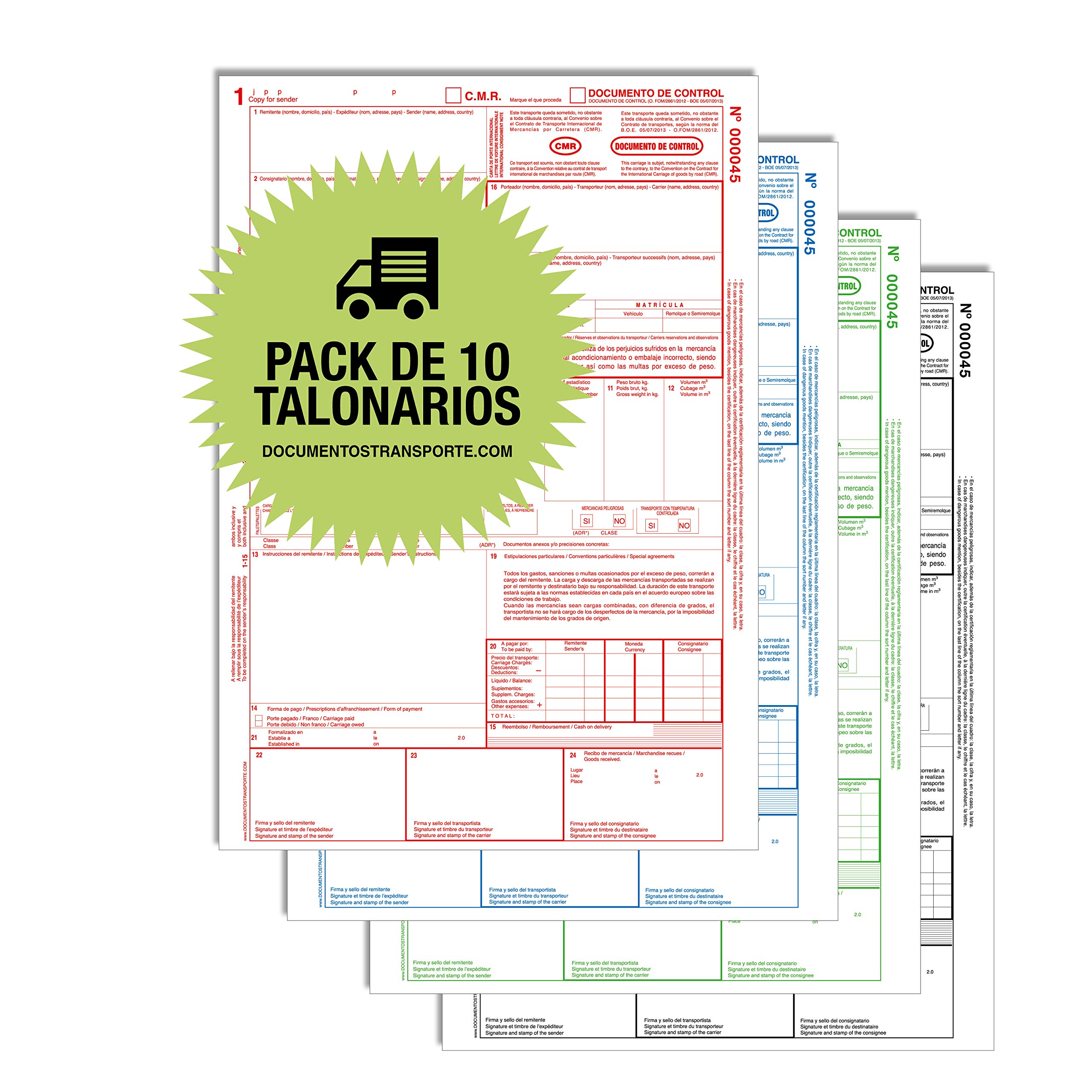 Pack 10 Talonarios CMR Autocopiativos - 4 copias Numeradas