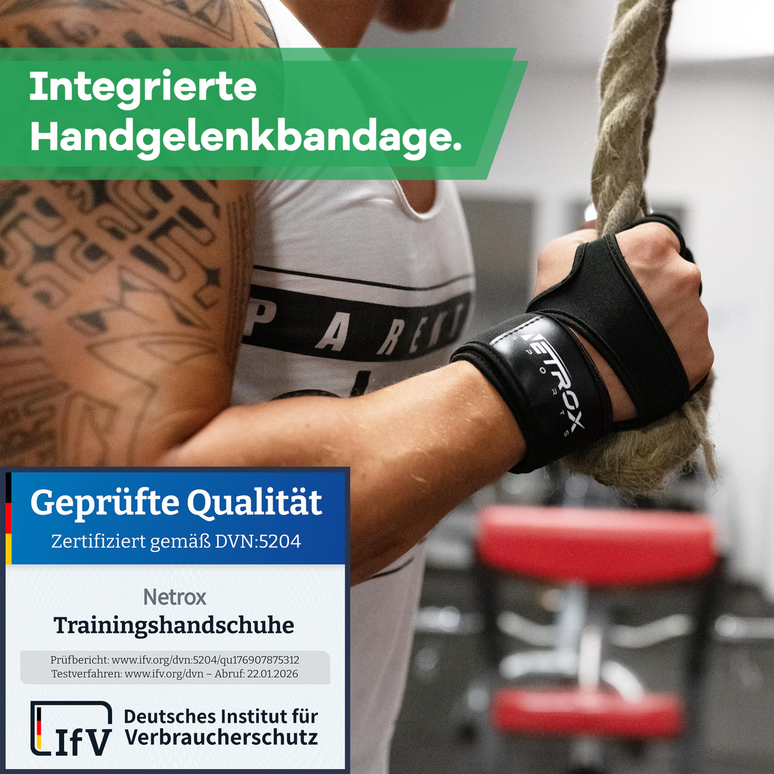 NetroxSports - Trainingshandschuhe mit Handgelenkbandage für Krafttraining Kraftsport - Fitness Handschuhe Gym mit Handgelenkschutz Herren & Damen - Sporthandschuhe Fitnesshandschuhe Sport Training