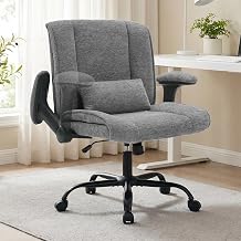 Criss Cross Chair with Flip Arms, Wide Cross Legged Chair with Lumbar Support, Chenille Office Chair with Wheels, 360 Swivel Desk Chair for Home Office, Living Room, Grey