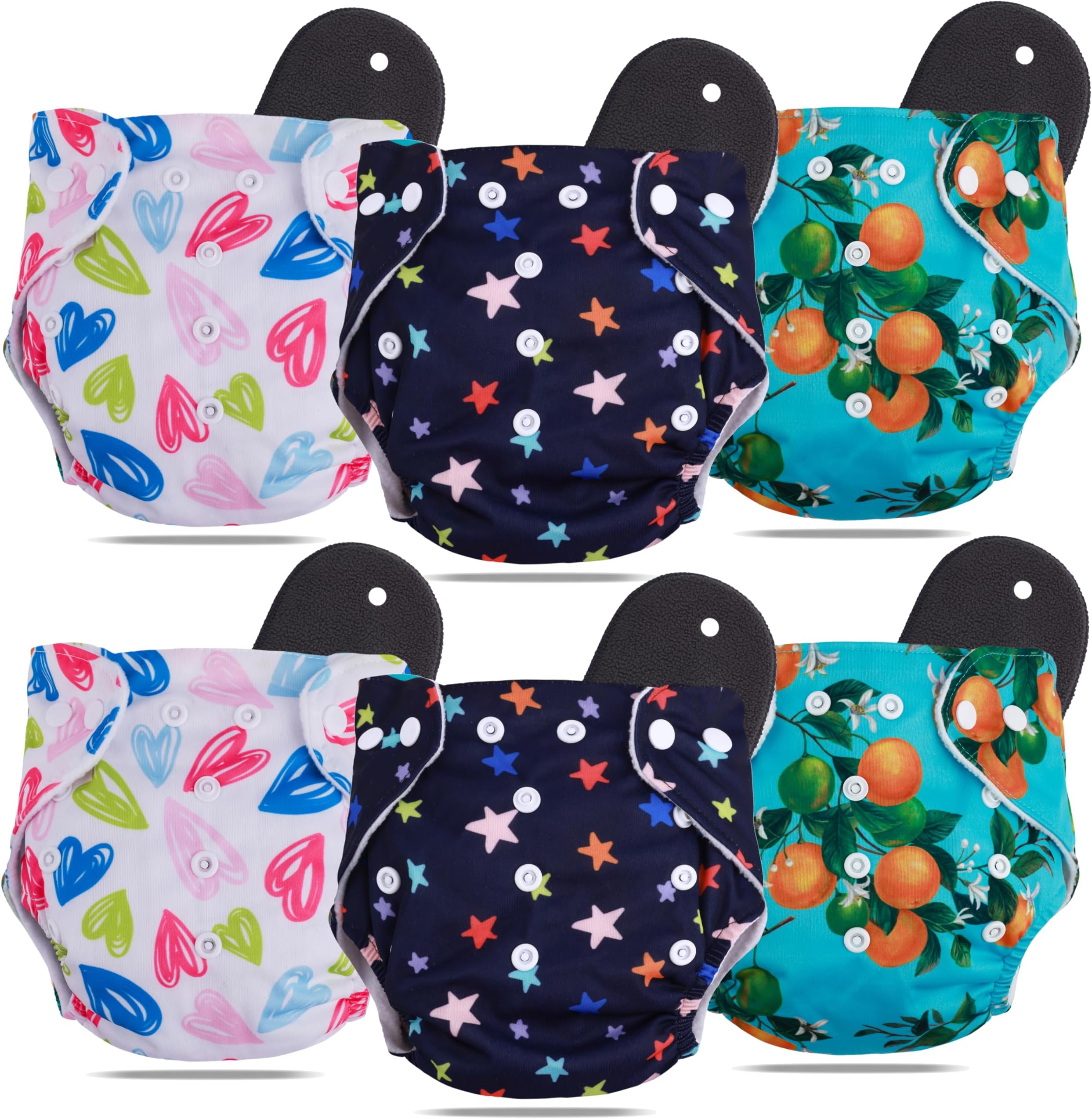 Novo Baby Leakage Proof Reusable Cloth Diaper With 5 Layer High absorbent Pad | Reusable Nappies| Freesize for Kids 0-3 Yrs | washable diapers (Pack of 6)