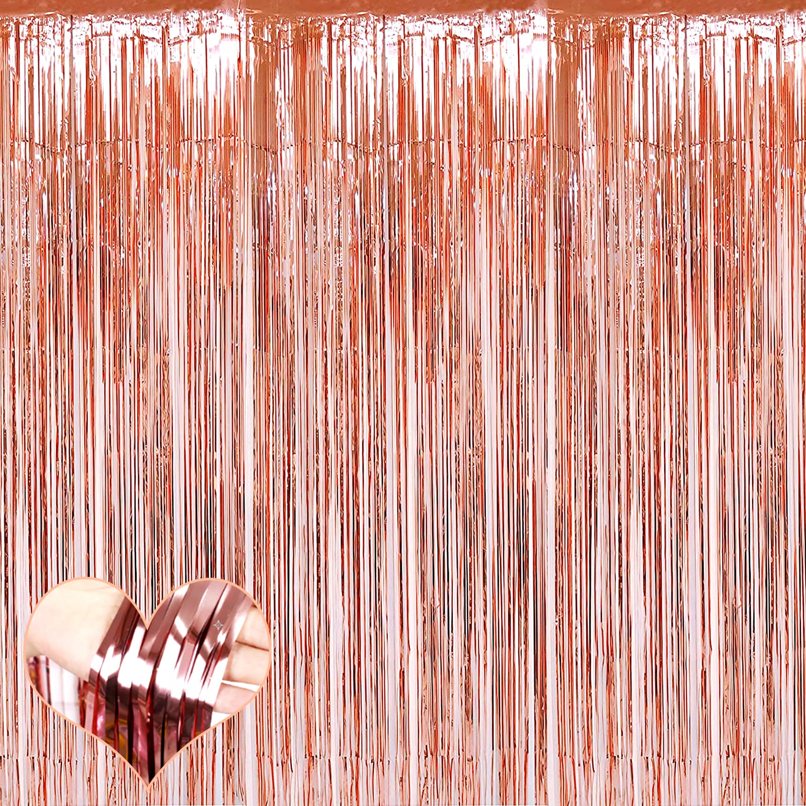 4 Pack Rose Gold Fringe Curtain Backdrop, 3.2Ft x 9.8Ft Metallic Tinsel Foil Fringe Streamers Background for Photo Booth Birthday Wedding Baby Shower Carnival Easter Mother’s Day Party Decorations