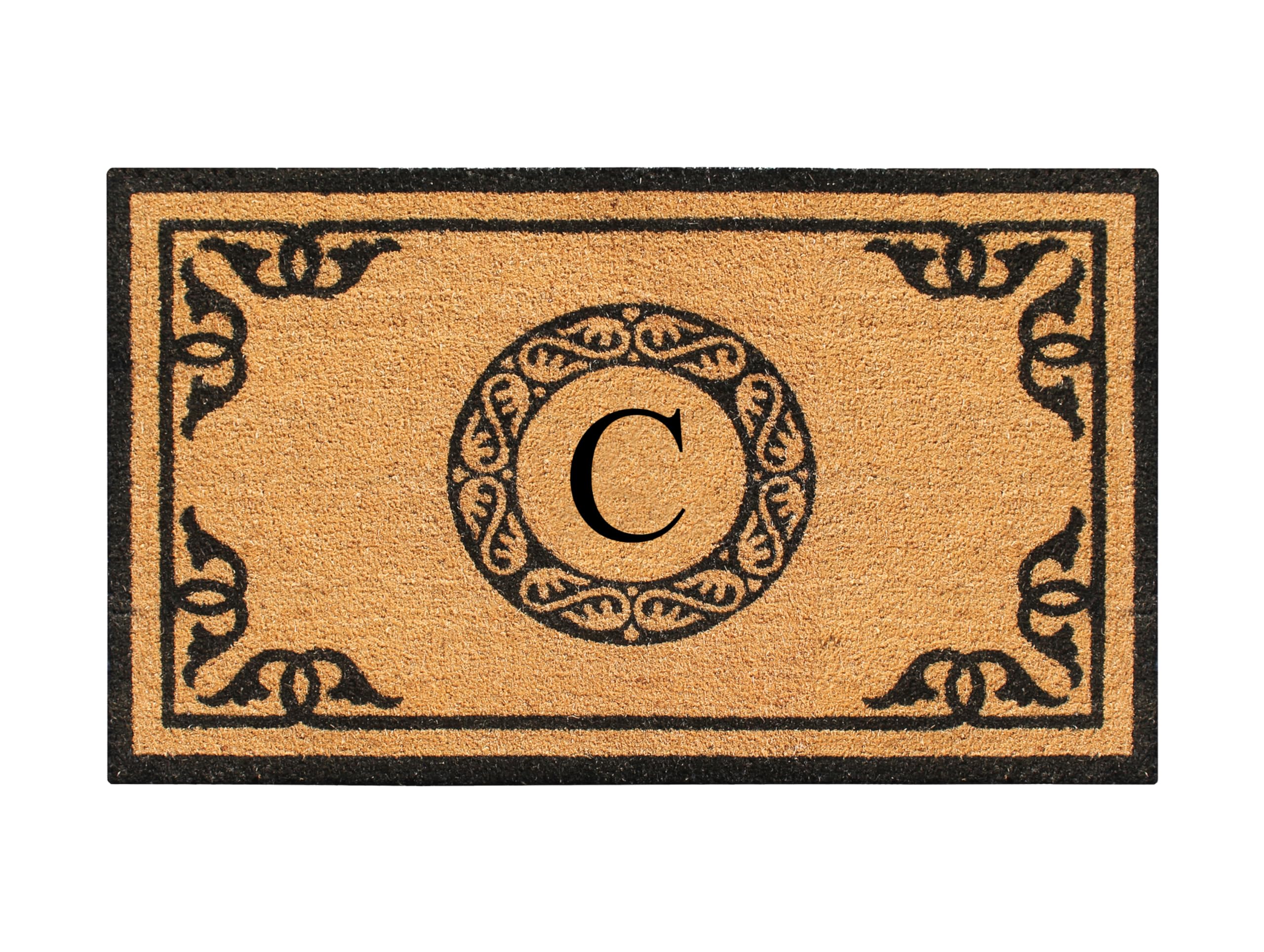A1HC Natural Coir Monogrammed Doormat for Outside Entrance, Anti-Shed Treated Mats, Heavy Duty Durable EntryMat, Easy to Clean Front Door Mat - C, 30" X 48"