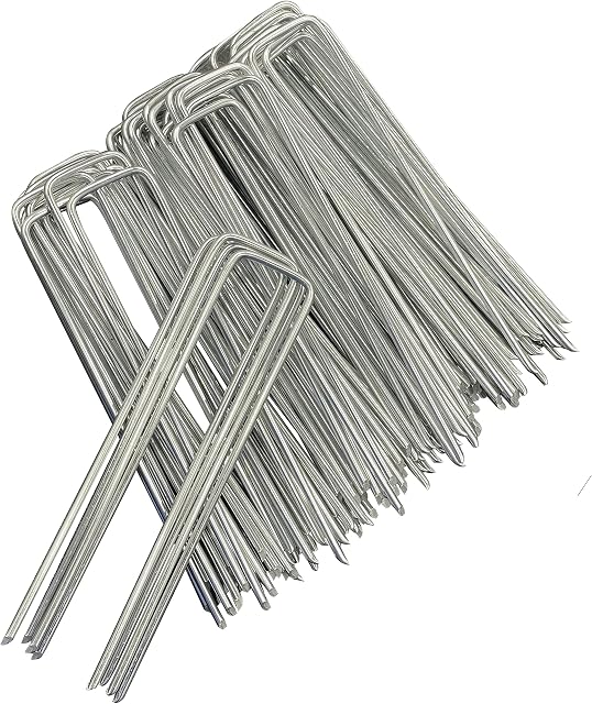 Muzhira Garden Pegs - 10pcs Ground Pins Stakes Staples Securing Lawn U Shaped Nail Pins for Weed Control Membrane/Fabric/Artifical Grass/Matting/Netting Galvanised Ground Peg