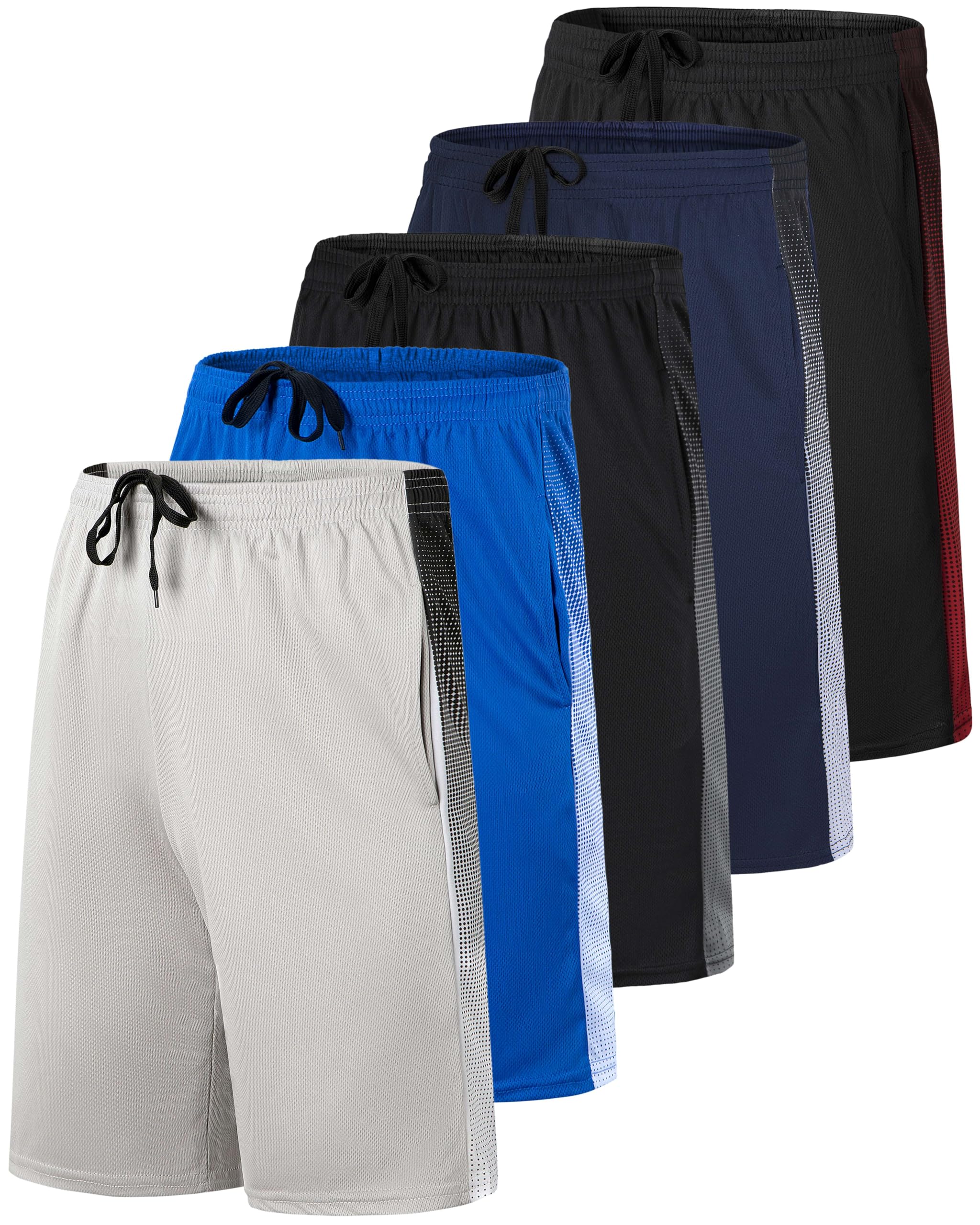 Real Essentials 5 Pack: Men’s 9" Mesh Shorts – Athletic Gym, Workout, Basketball, Running, Casual Lounge Activewear Pockets