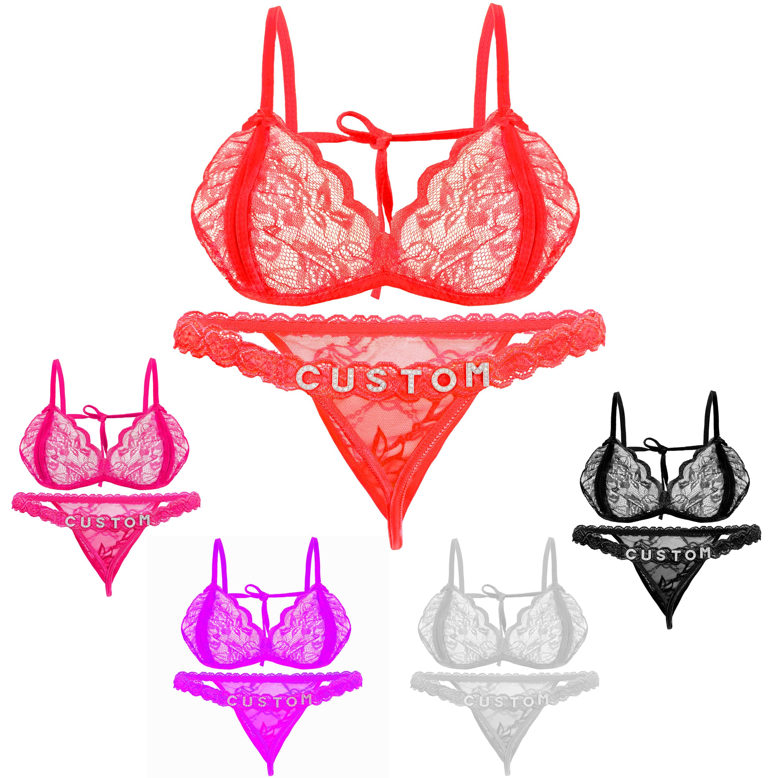 PPETAUL Custom Thong with Name - Personalized Name Thongs for Women Customized His Name Panties DIY Rhinestone Silvery Golden Letters G-String Thong Plus Size Tanga Underwear