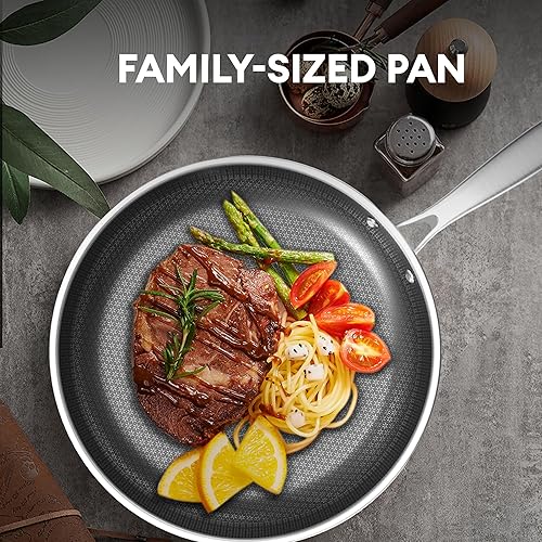 Miniatura 2 de COOKING KING - Sartén de acero inoxidable de 12 pulgadas, sartén híbrida antiadherente, sartén con revestimiento de 3 capas, distribución uniforme