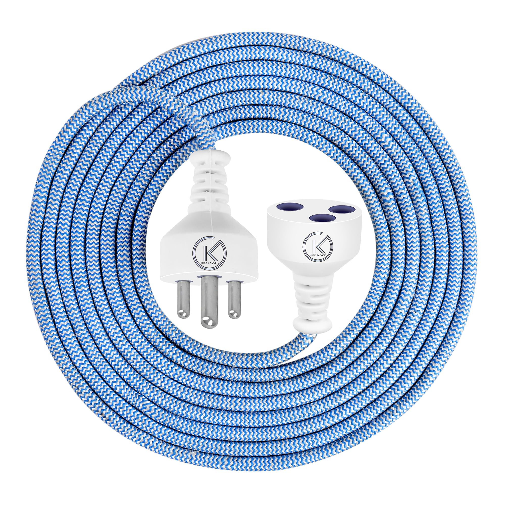 klick Gadgets 3 Pin Cotton Threaded Extension Wire | Male Female Expandable | Outdoor Indoor | Cord Flexible Long | Perfect Multipurpose | Home Decor | Office | Festival Decorations | Blue Zigzag (B0CWH9YJRW) Amazon Price History, Amazon Price Tracker