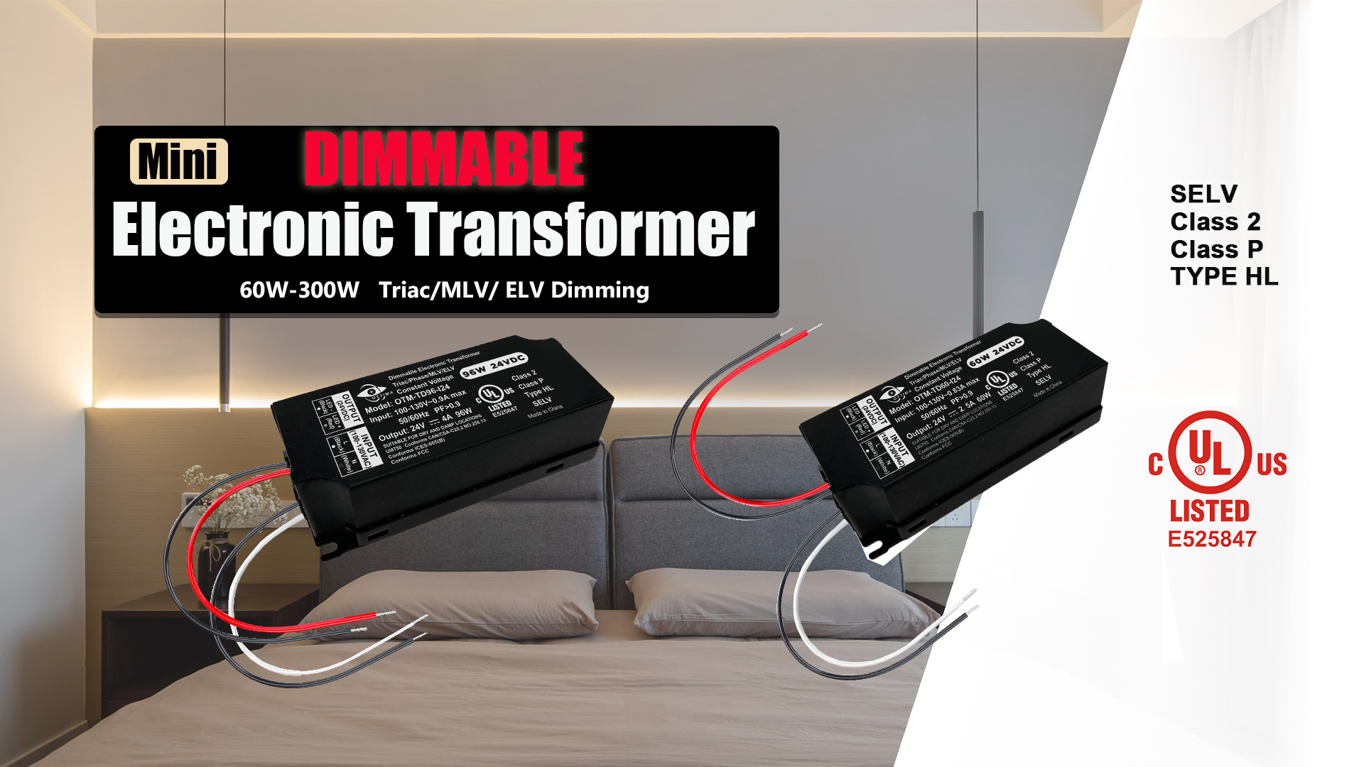 Image of Dimmable LED Driver, 60W 24V Triac ELV /MLV Compatible Electronic Transformer, 100-130V AC to 24V DC Power Supply, Low Voltage Lighting Project, Smooth Dimming, UL Listed, Class 2