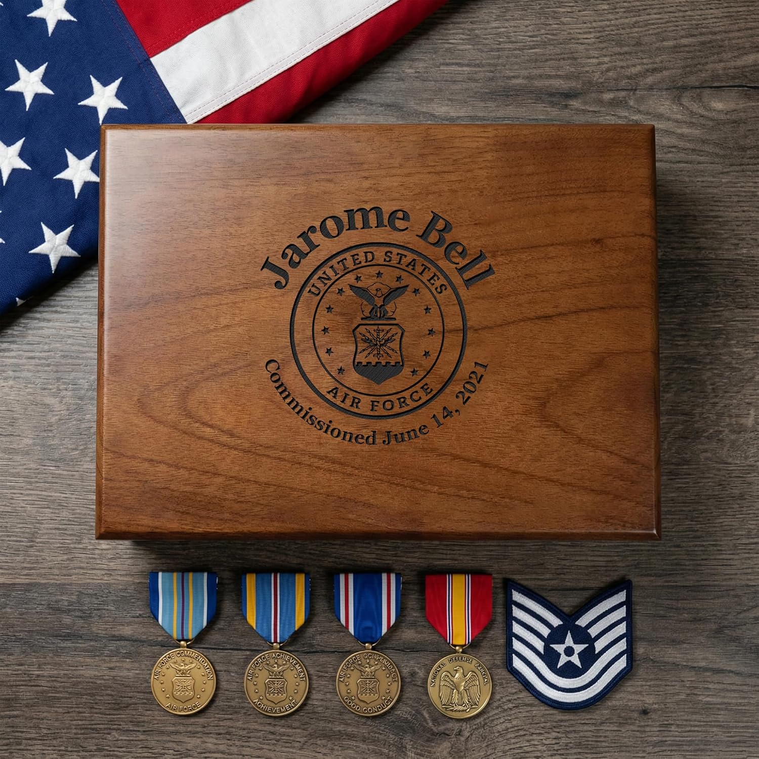Military Medal Keepsake Box, Personalized US Army Wood Box, Custom Navy Keepsake Box, Air Force Retirement Gift, Marine Memorial Gift