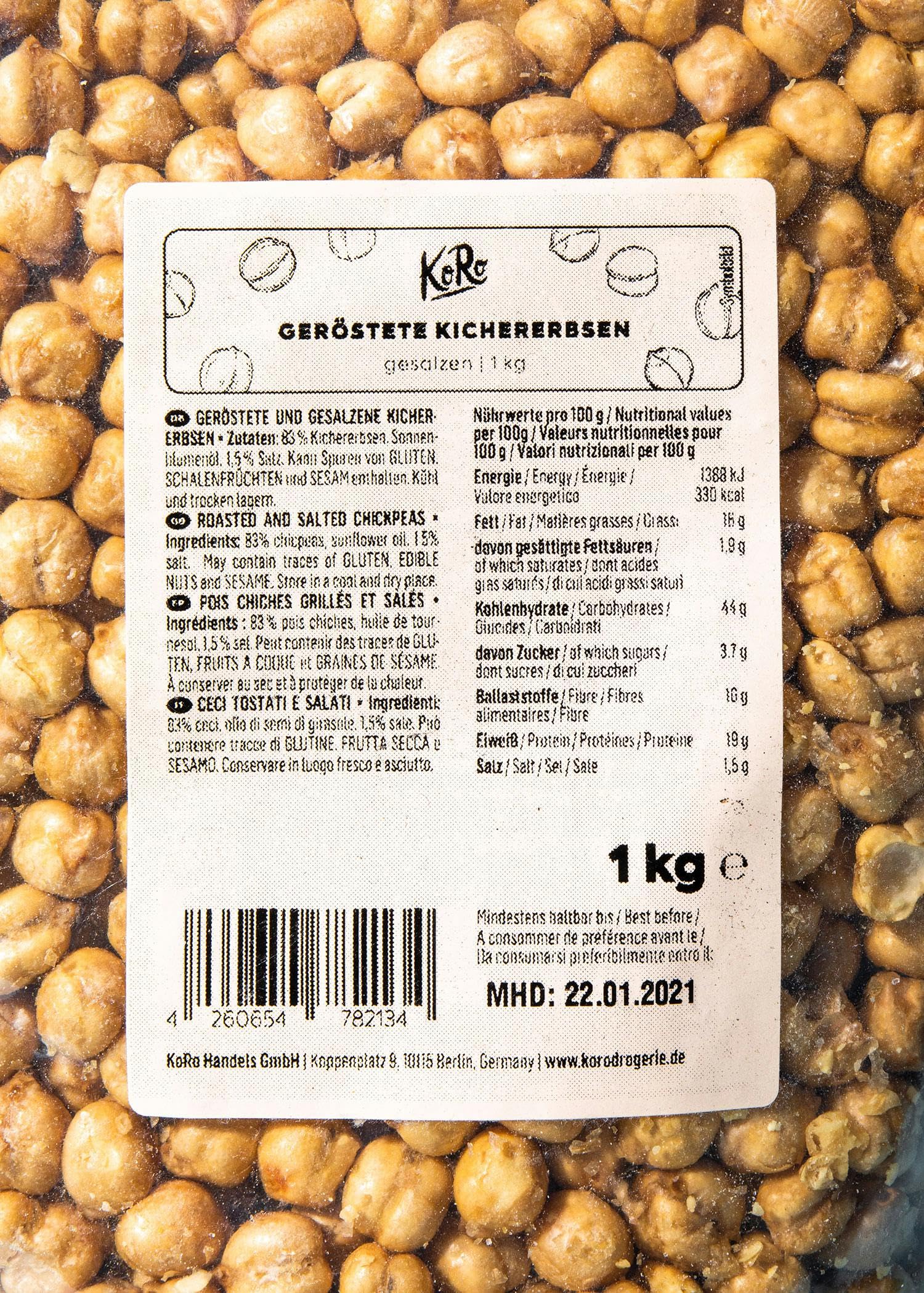KoRo - Ceci tostati e salati 1 kg - versatili e croccanti - maxi formato - saporiti per aperitivi e come snack
