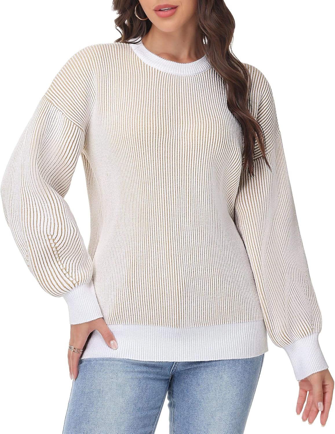 Simlakey Women Striped Sweater 2025 Oversized Color Block Rib Knit Pullover Casual Long Sleeve Crew Neck Winter Trendy