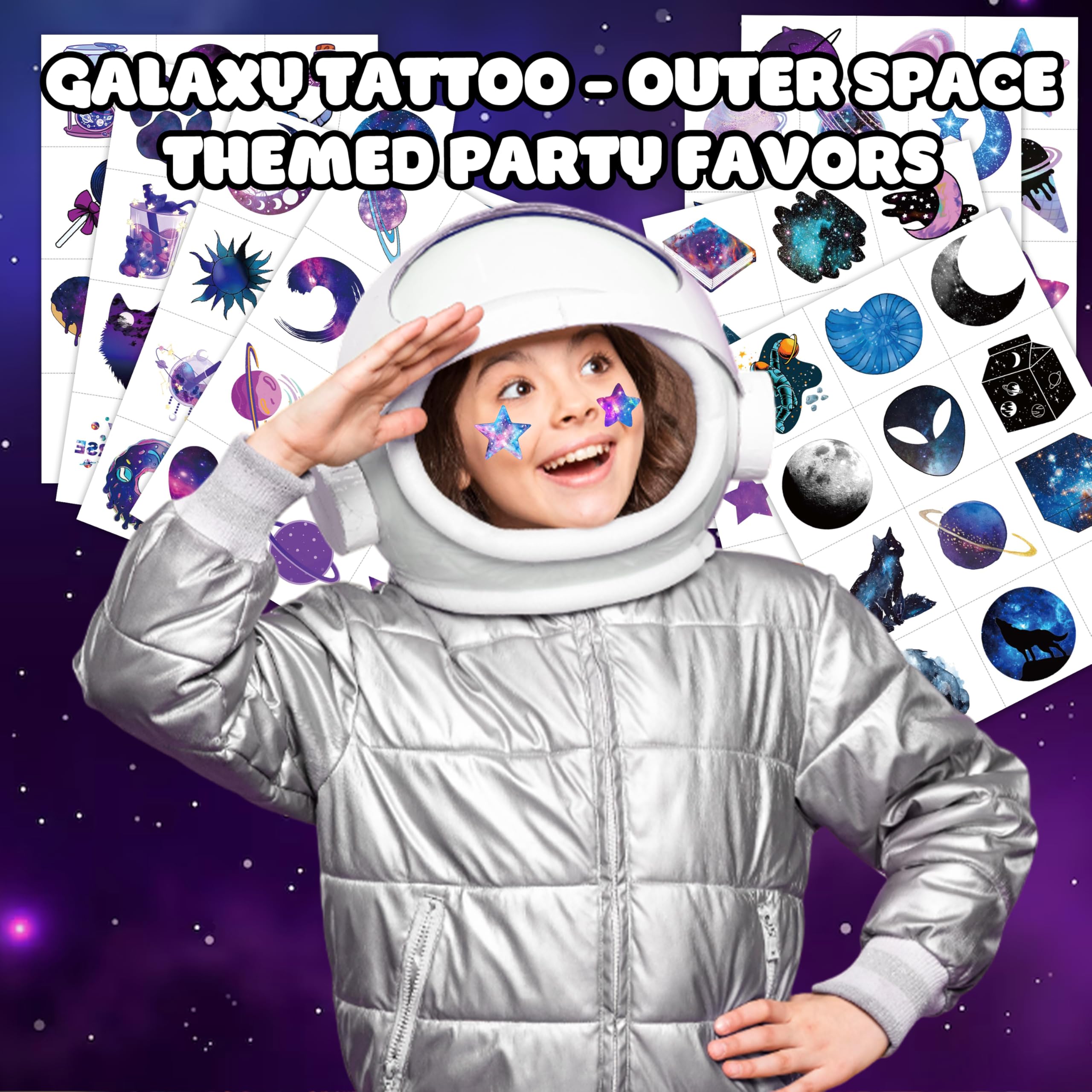 Galaxy Temporary Tattoos for Kids – 96PCS Outer Space Tattoo Stickers for Boys Girls – Planet Rocket Star Party Favors, Goodie Bag Fillers, Space Theme Birthday Decorations