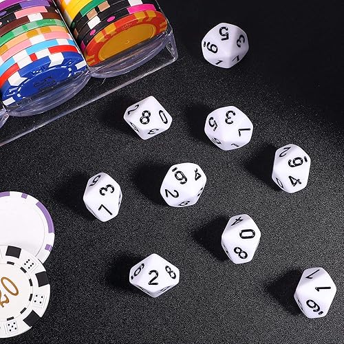Miniatura 10 de TecUnite Juego de 25 dados poliédricos con bolsa negra para otros juegos de mesa con surtido de varios colores aleatorios (transparente y puntos, 8
