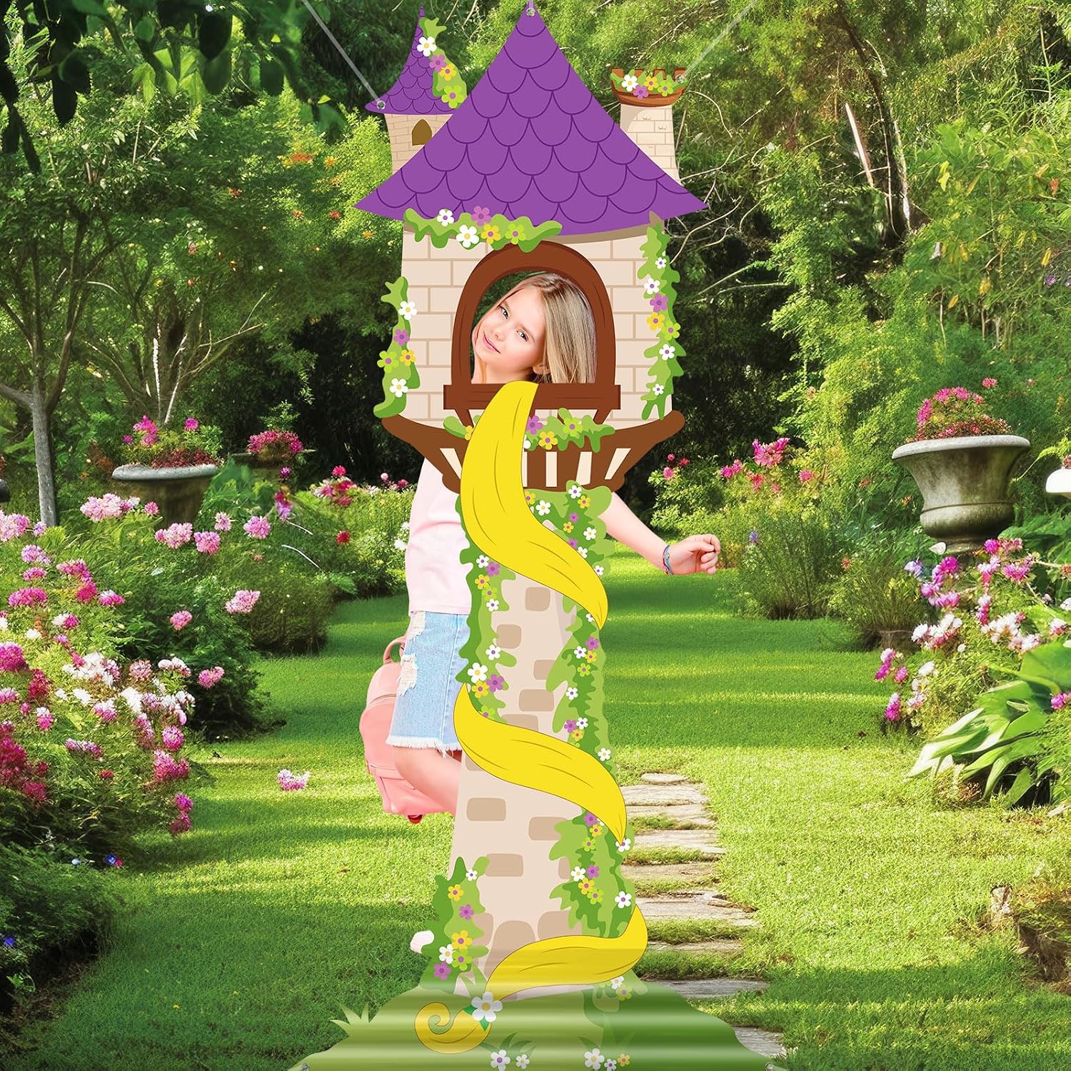 Princess's Tower Photo Booth Props Princess Birthday Party Supplies Magical Fairytale Tower Princess Birthday Backdrop Background Banner for Cartoon Princess's Towers Party Supplies 36×77In