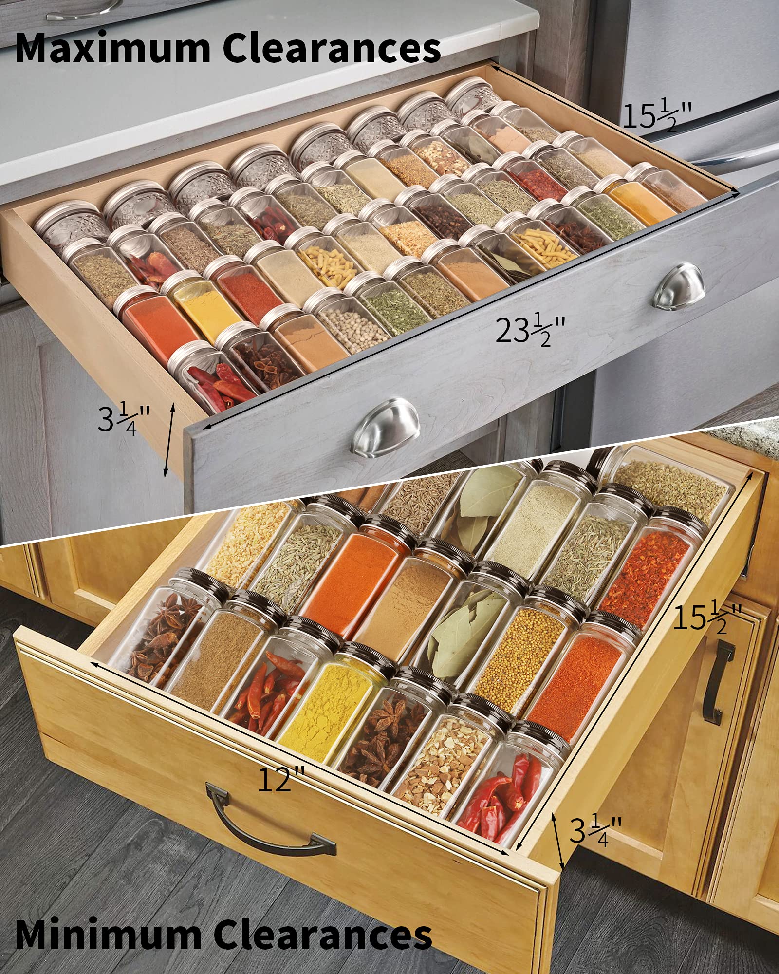 Adjustable Spice Rack, Expandable Plastic Tray Drawer Organizer 12" to
