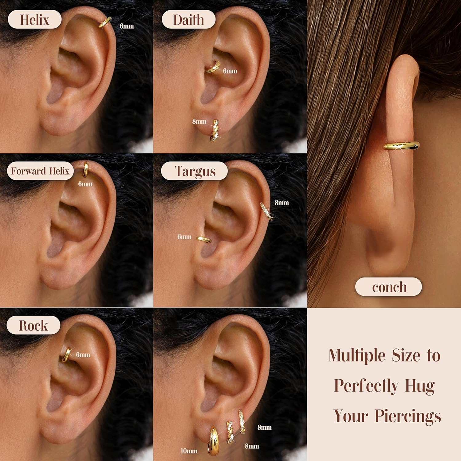 LOYALLOOK Small Gold Hoop Earrings for Women Trendy 14K Gold Plated Chunky Huggie Earrings Stacks Hypoallergenic Dainty Twisted CZ Cartilage Hoop Earring Sets for Multiple Piercing Lightweight - Image 3