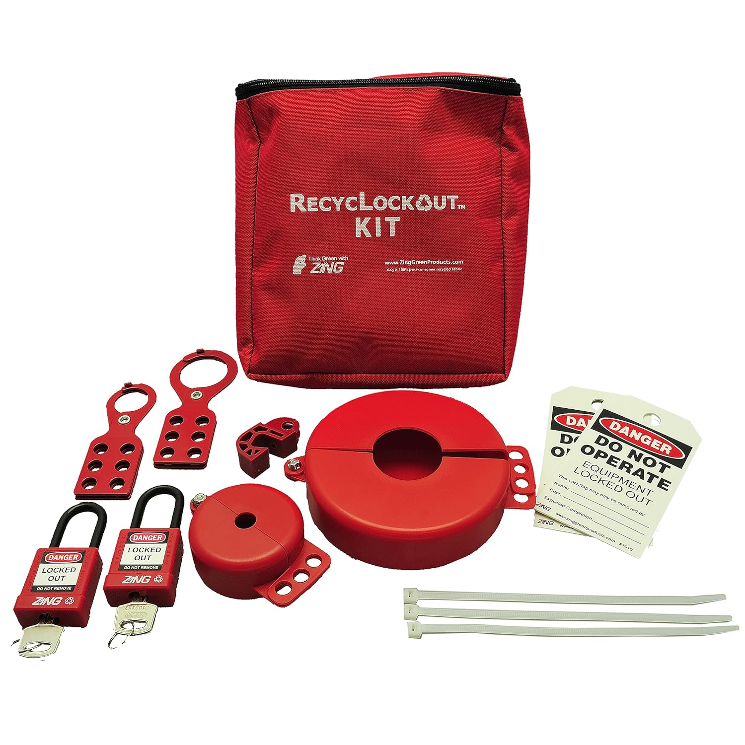Zing Green Products 7120 RecycLockout Lockout Tagout Kit, Valve Lockout, 12 Components