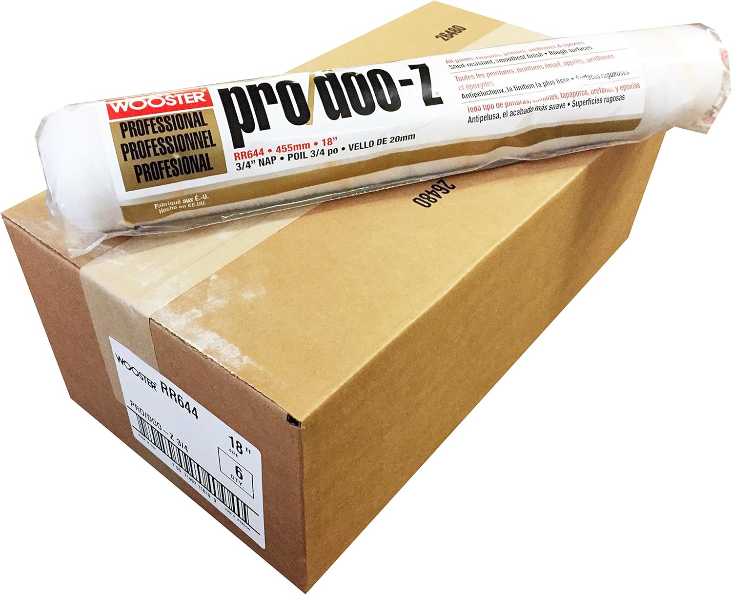 Wooster Brush RR644-18 Pro/Doo-Z 3/4" Nap Roller Cover - Pack of 6