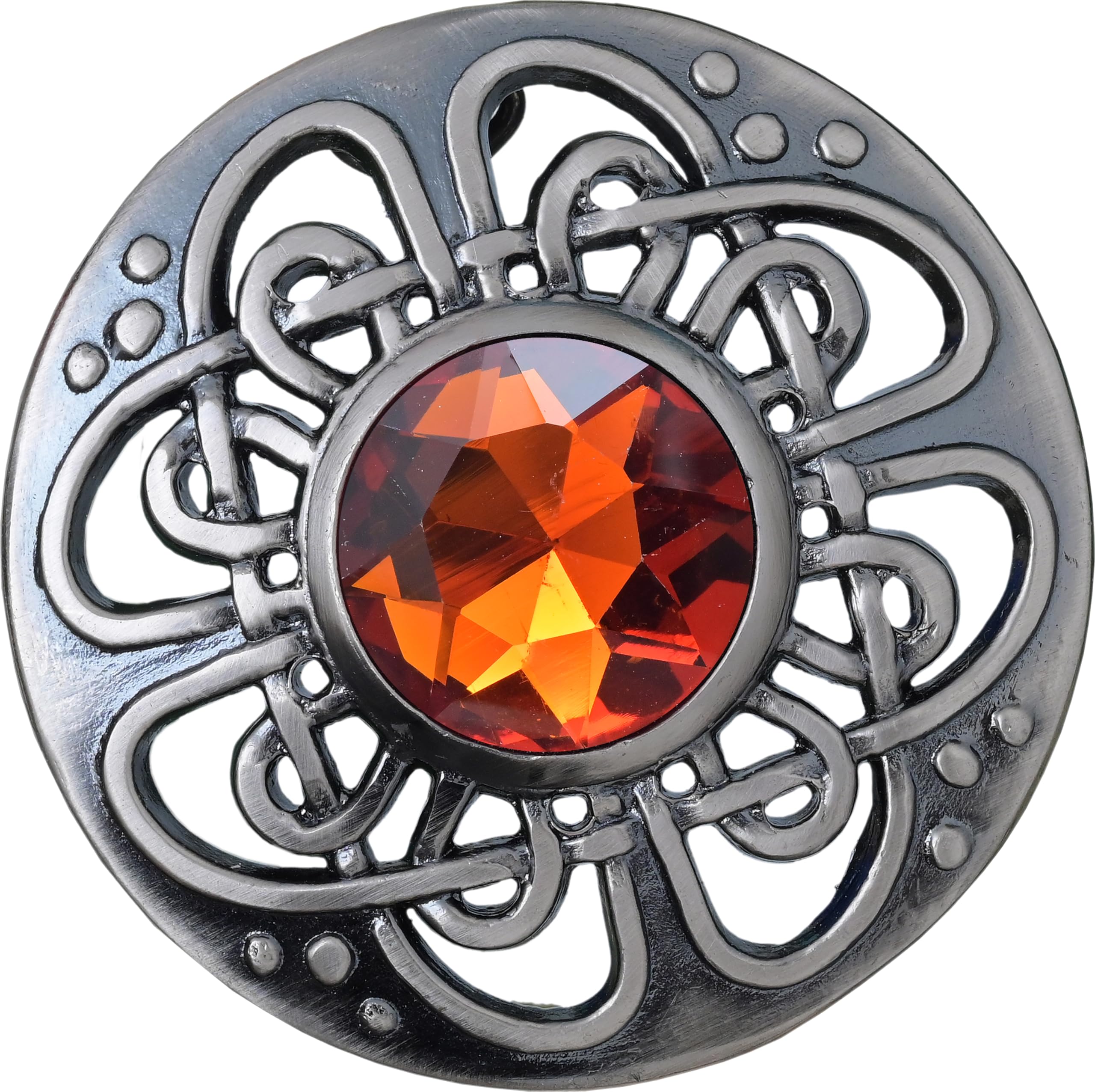 Elegant Culloden Plaid Brooch – Scottish Kilt Fly Plaid Brooch Intricate Celtic Knot in Pewter with Gemstone 3-Inch Diameter – Ideal for Scottish Kilts &amp; Formal Wear