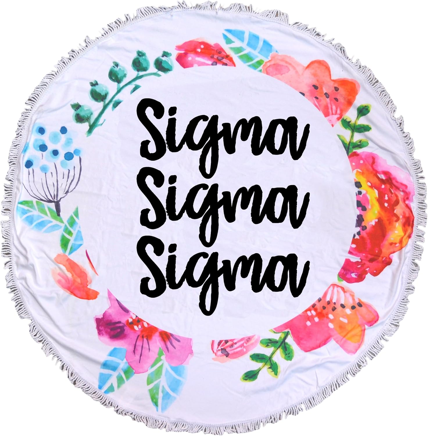 Sorority Shop Tri Sigma Floral Design Round Beach Towel with Fringes - 60", Round Beach Blanket, Soft Microfiber, Lightweight and Durable SSS Beach Towel Blanket, Water Absorption, and Quick Dry