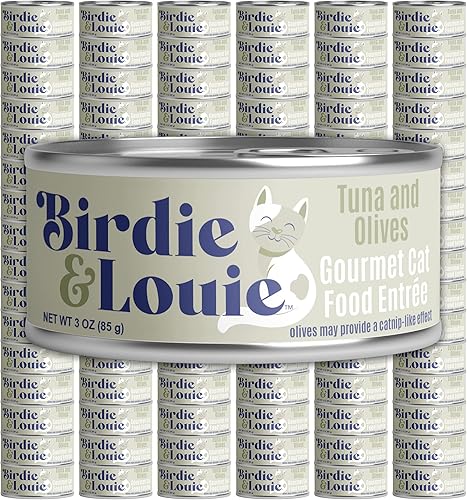 Miniatura 1 de Birdie & Louie Atún y aceitunas - Comida húmeda para gatos gourmet de 3 onzas, caja a granel de 96 latas