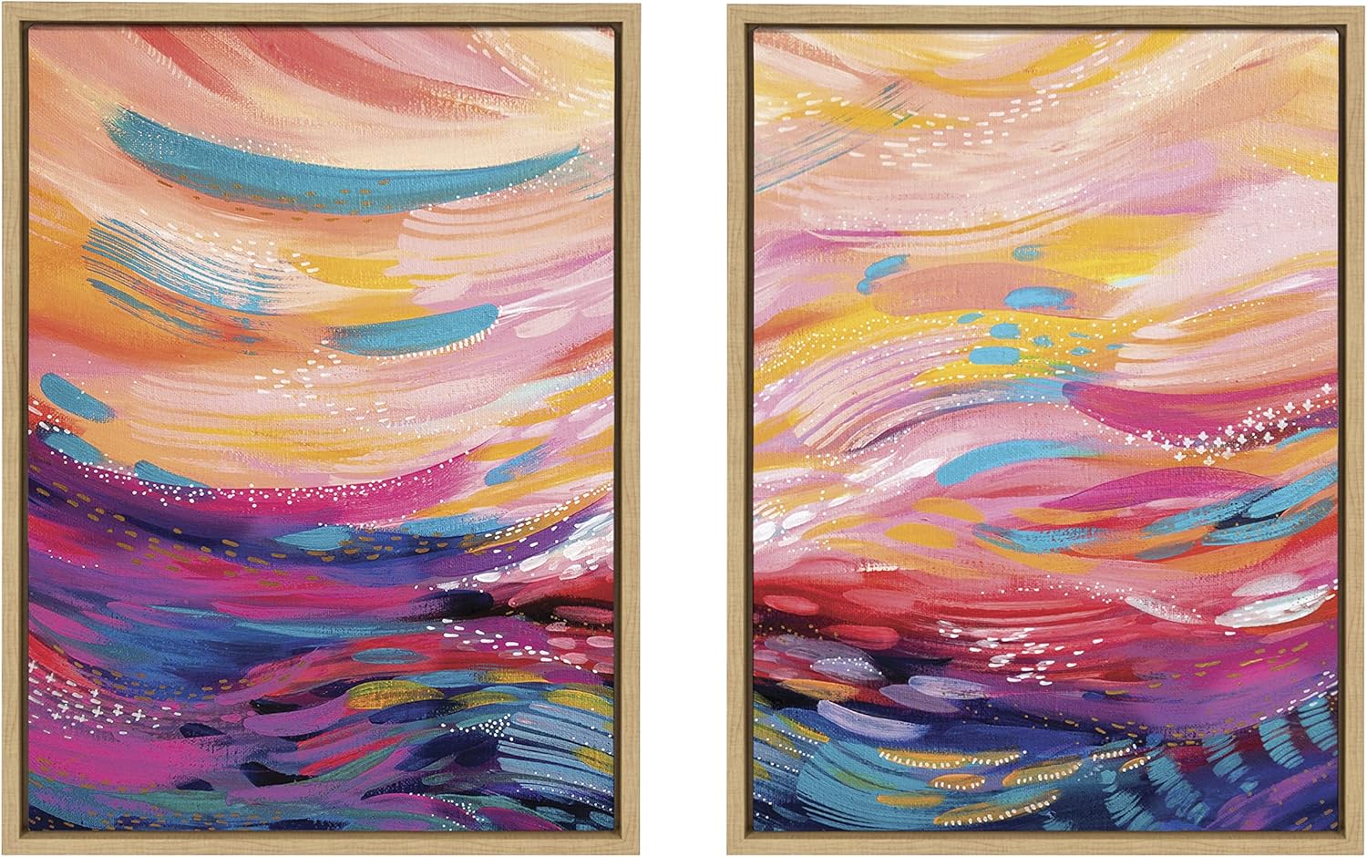 Kate and Laurel Sylvie Brush Strokes 90 Framed Canvas Wall Art by Jessi Raulet of Ettavee, Set of 2, 18x24 Natural, Decorative Multicolored Abstract Print for Wall