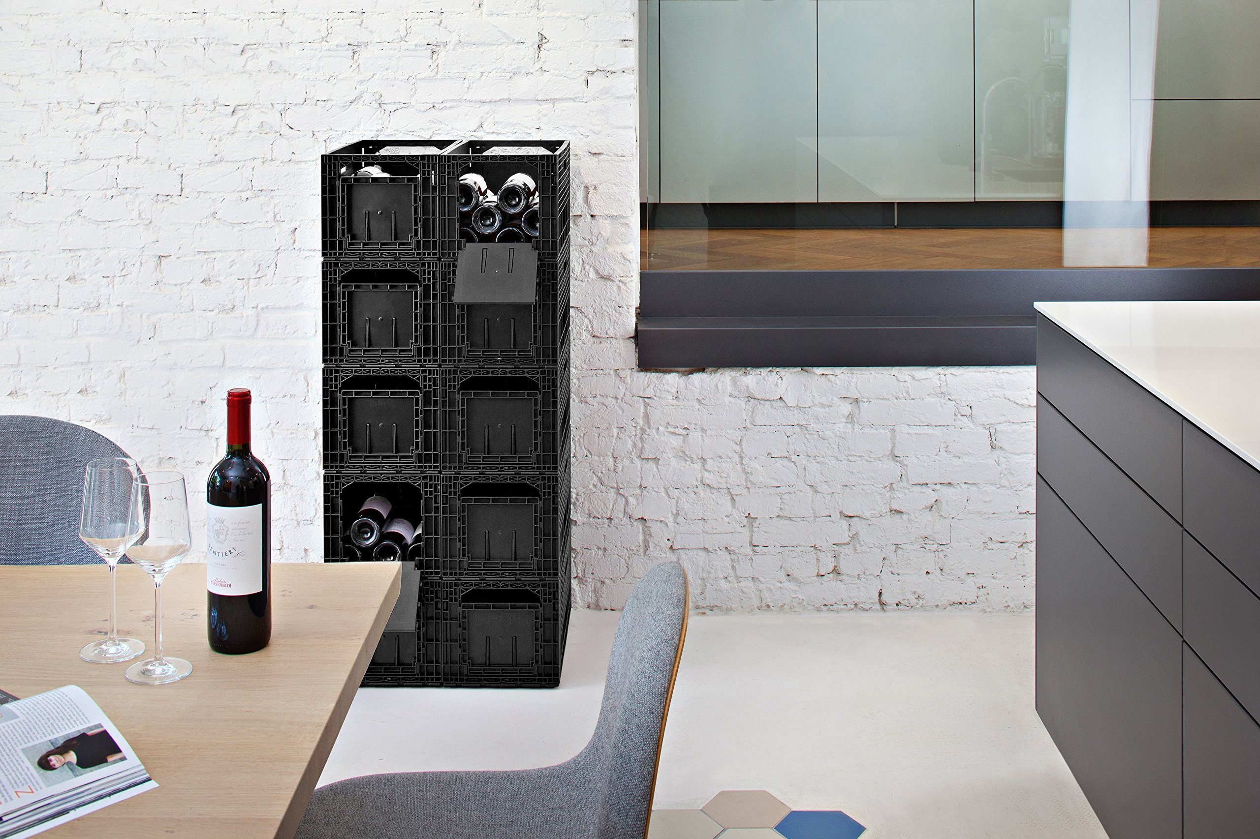 WB100004 6-er Set Weinbox das Flexible Weinregal Kunststoff, schwarz, 48,5 x 56,6 x 24,7 cm