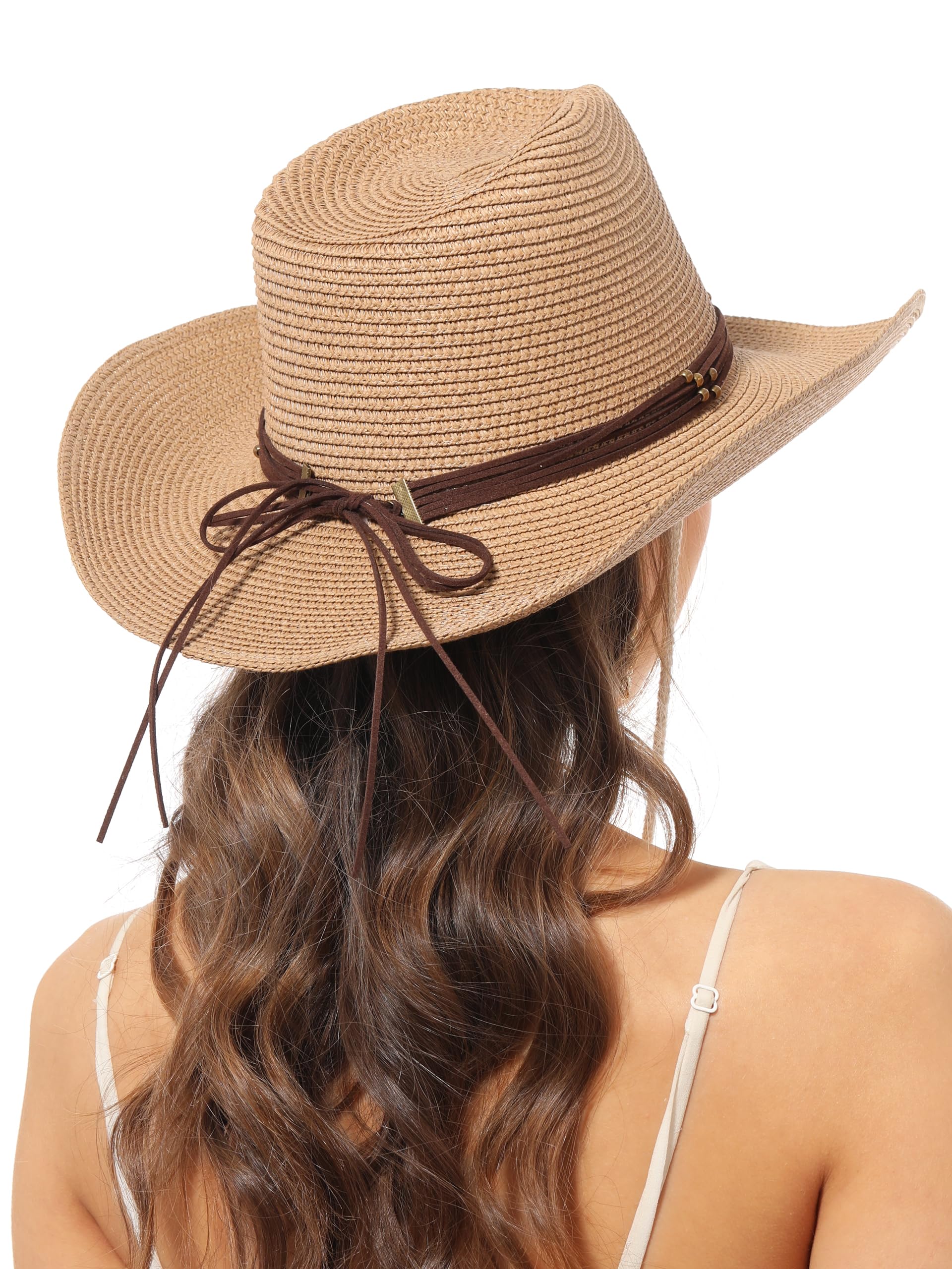 soul young Chapeau de Cowboy en Paille Tressée pour Femme Chapeau de Soleil