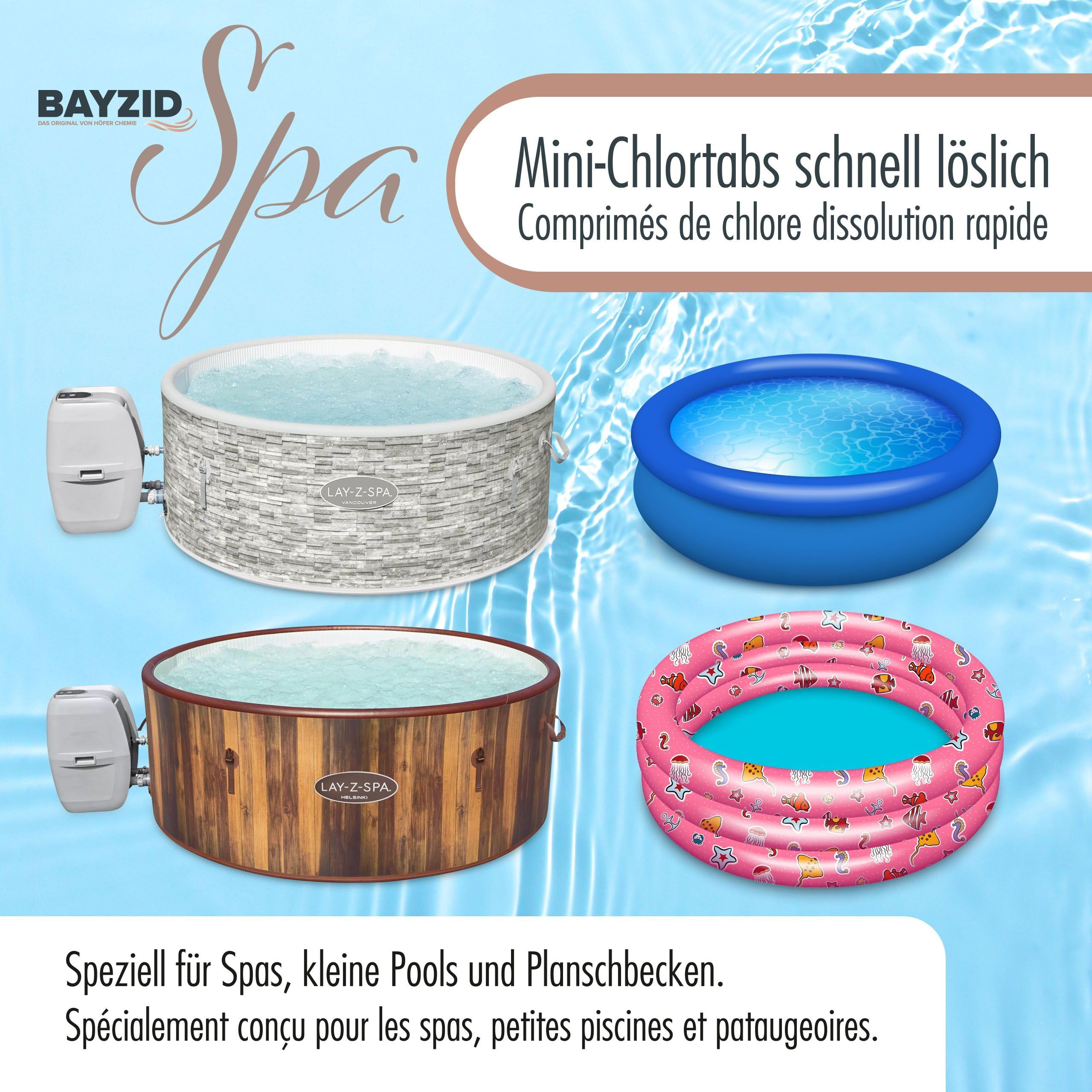 BAYZID® Mini Pastilles de Chlore 500 g– Désinfection Rapide pour Piscine, Spa, Jacuzzi et Pataugeoire – Chloration Choc et Permanente – Haute Pureté – Facile à Utiliser
