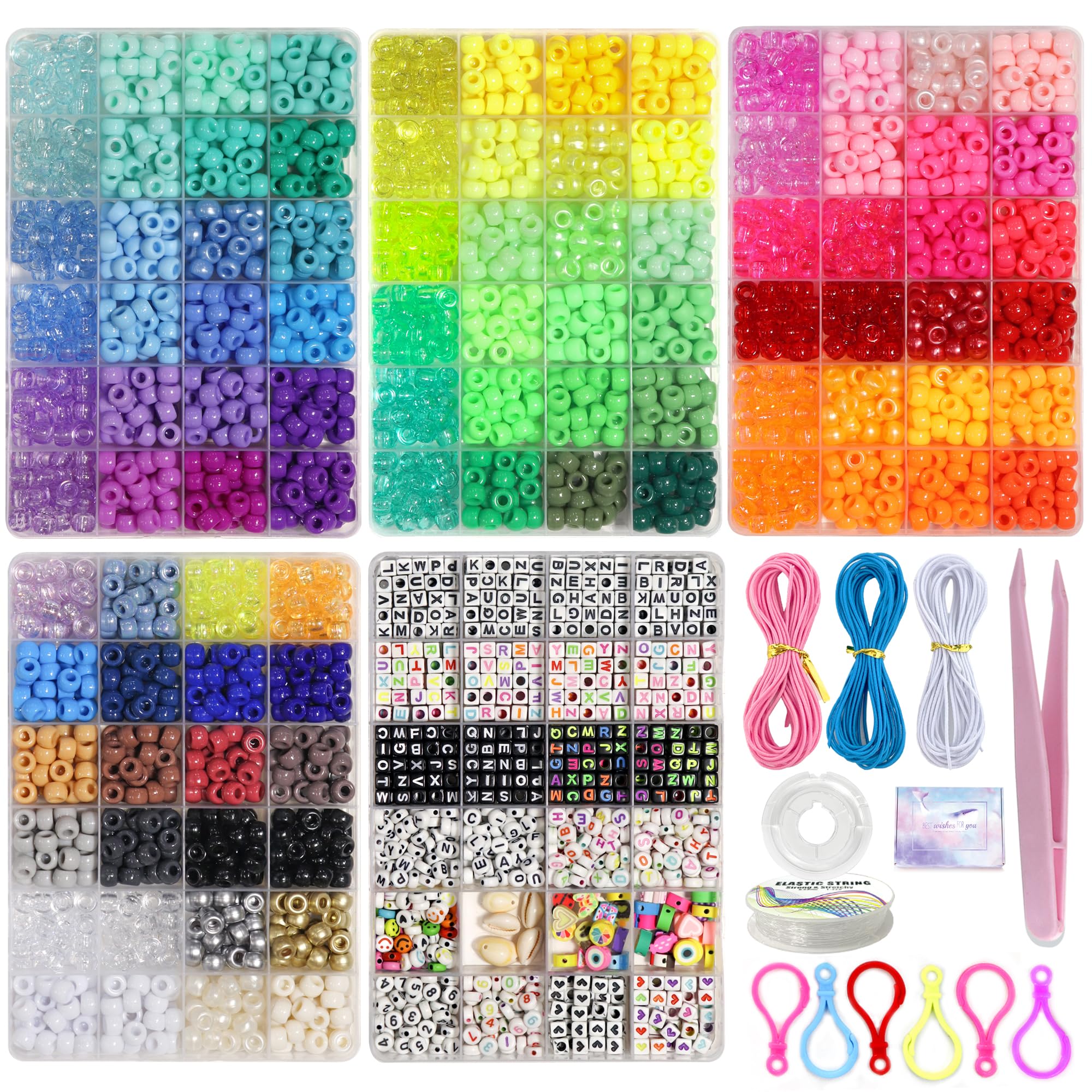 LIS HEGENSA Pony Beads Bulk,Kandi Beads for Necklace Jewelry Making Hair Braiding,Bracelets Making Kits,Hair Bead,Bracelet Beads,Plastic Beads for Crafts Braids Girls (96 Color,4500PCS)