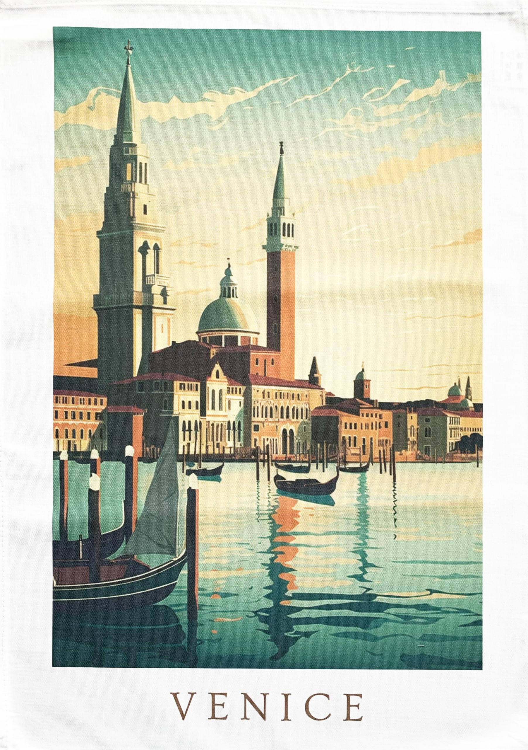 Tea Towel View of Venice large, colourful, machine washable, cotton, great gift