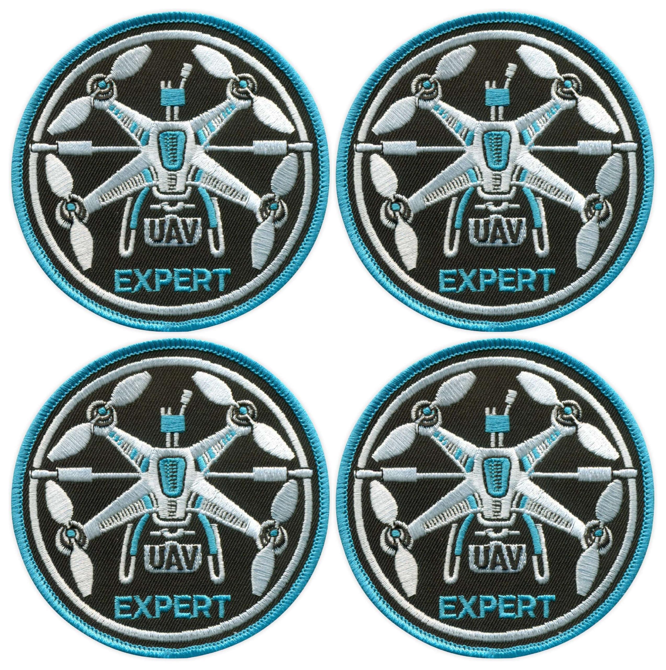 Set di quattro – UAV Expert – Air Drone – blu/bianco – termoadesivo sul retro – toppa ricamata/badge/emblema