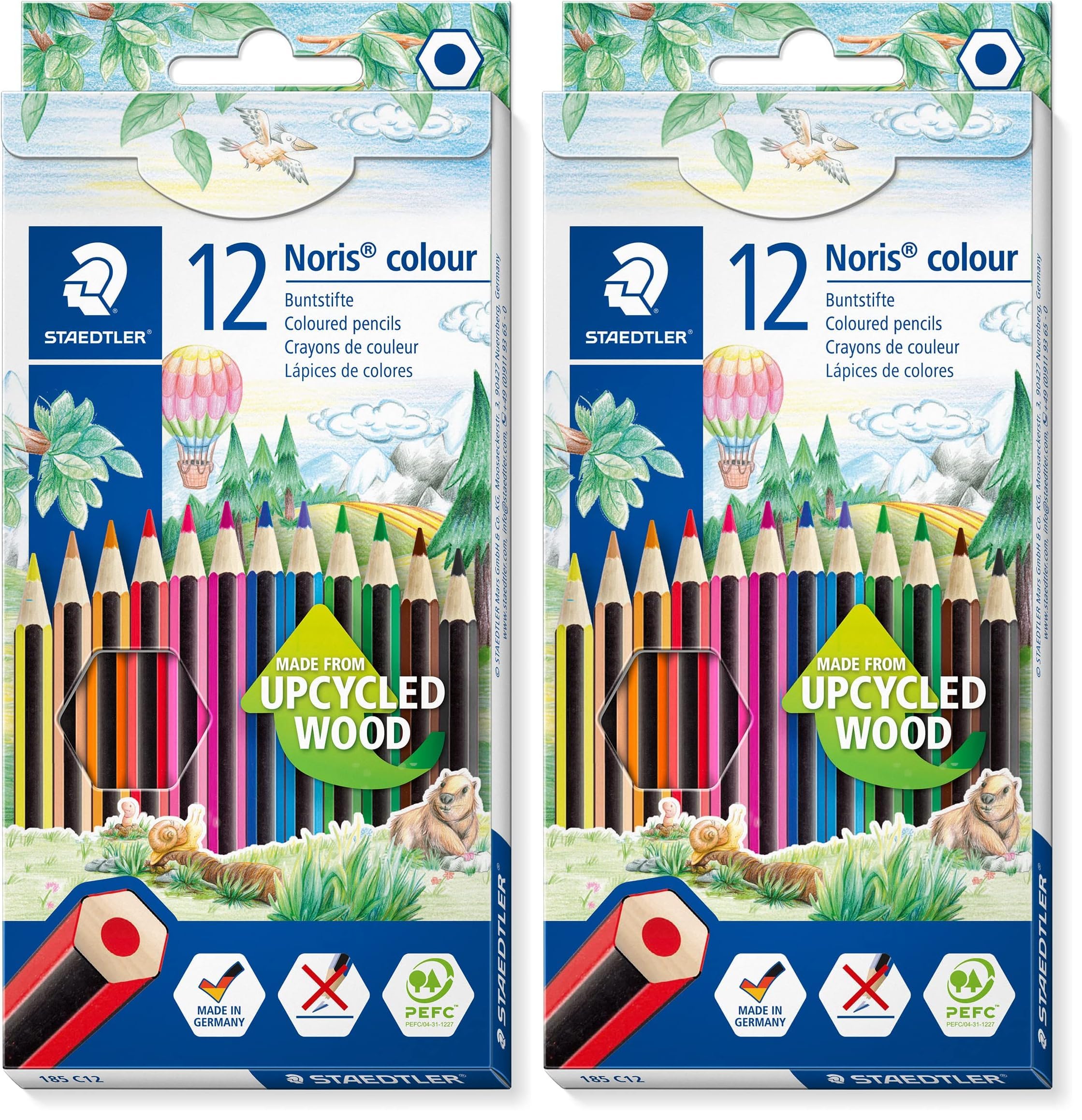STAEDTLER Noris colour 185 – Coffret de 12 crayons de couleur – Pour enfants et adultes, en bois upcyclé PEFC, surface antidérapante - 185 01 C12 STAEDTLER Noris colour 185 – Coffret de 12 crayons de couleur – Pour enfants et adultes, en bois upcyclé PEFC, surface antidérapante - 185 01 C12