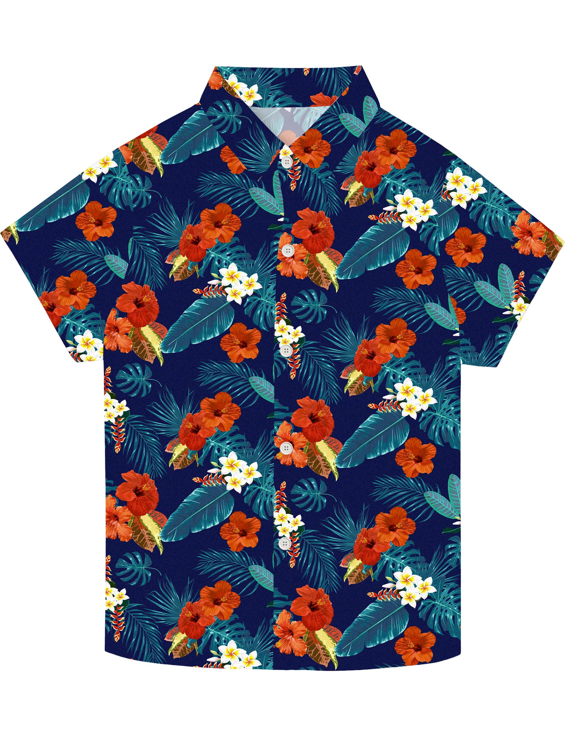 ZovioBox Hawaii Hemd Jungen Kurzarm, Kinder Sommer Casual Bedrucktes Strandhemd, Tropisches Blumen Button Down Freizeithemd