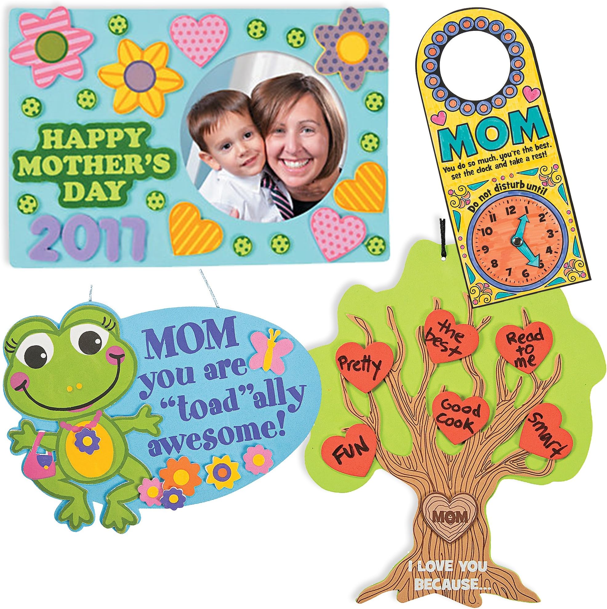 Mothers Day Craft Kit | Mom Picture Photo Frame Magnet, Tree of Thanks, Totally Awesome Mum Sign & Doorknob Hangers | Kids DIY Classroom Daycare Homeschool Art Activity Decor | Gift Toys Boys Girls